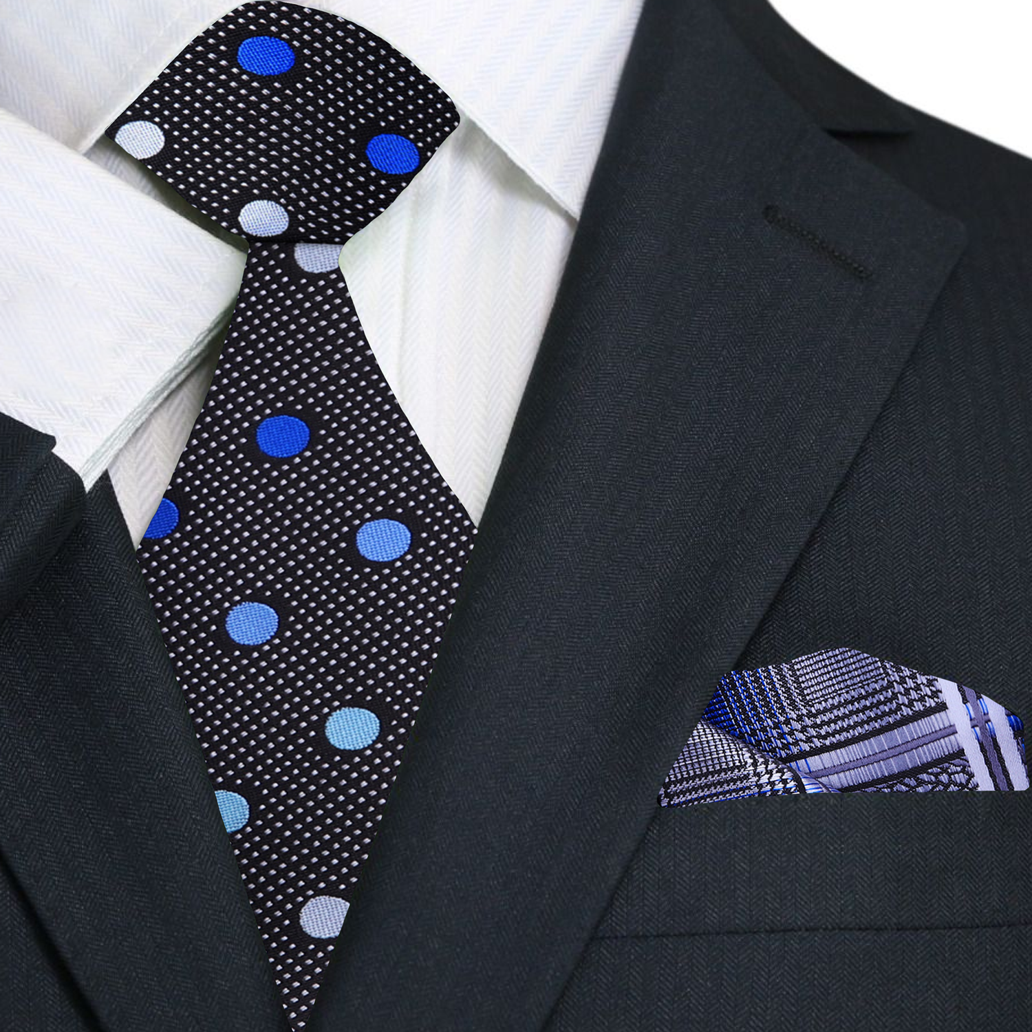 Black Shades of Blue Namaste Polka Necktie and Accenting Square 3