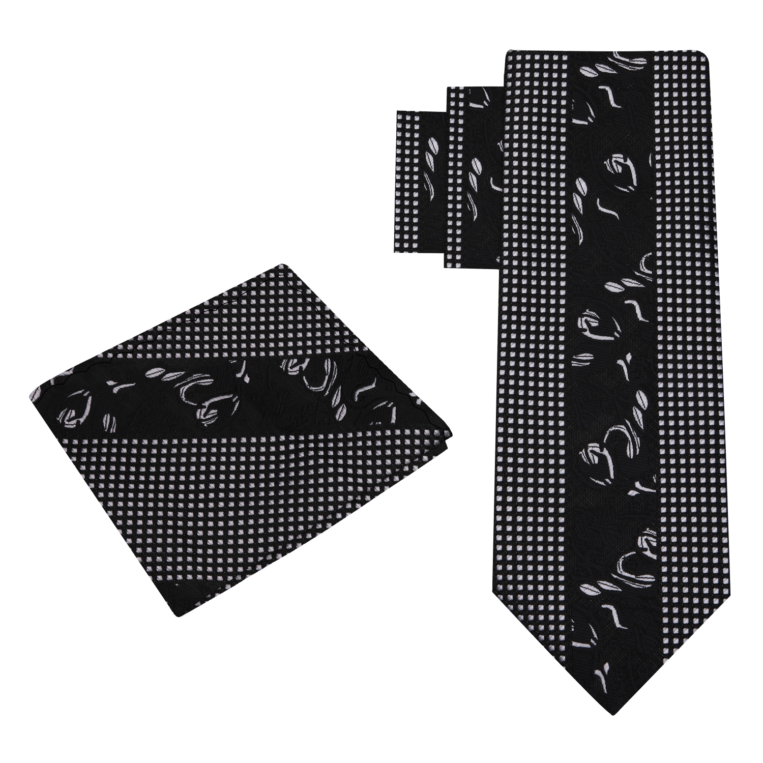Alt View: Black Silver Designer Floral Necktie and Matching Square 1