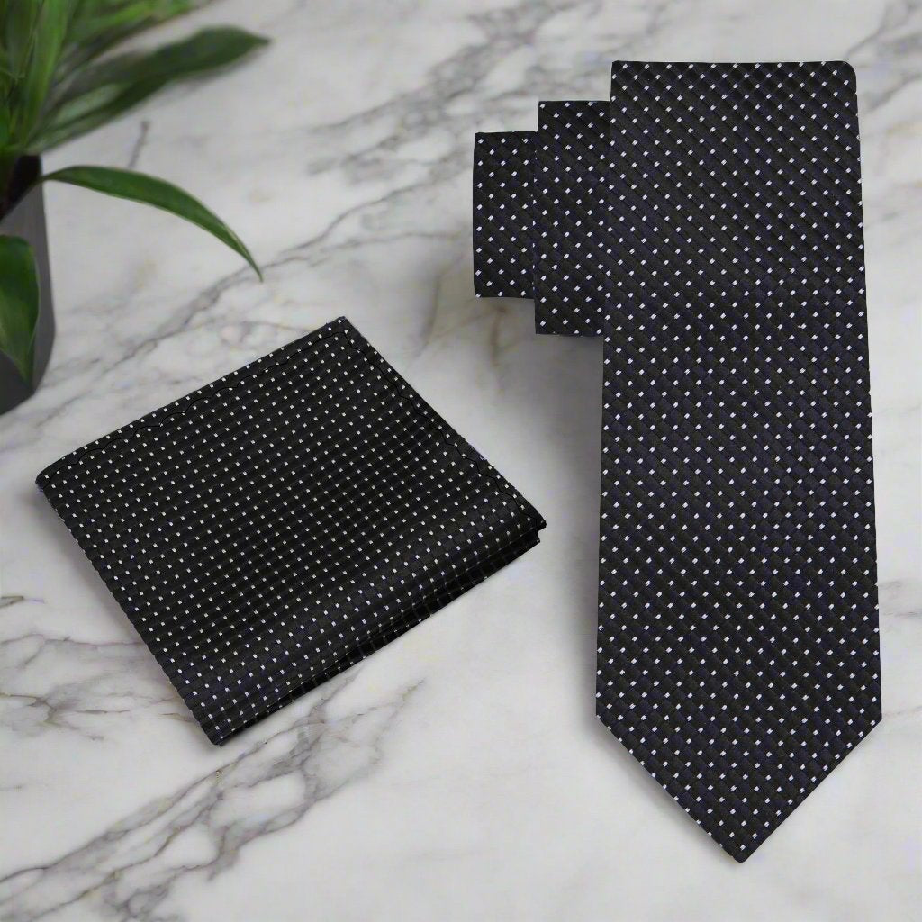 Alt View: Black Geometric Tie and Square