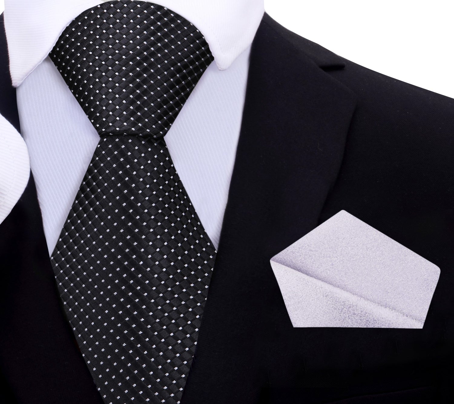 Black Geometric Tie and Shimmer Silver Square