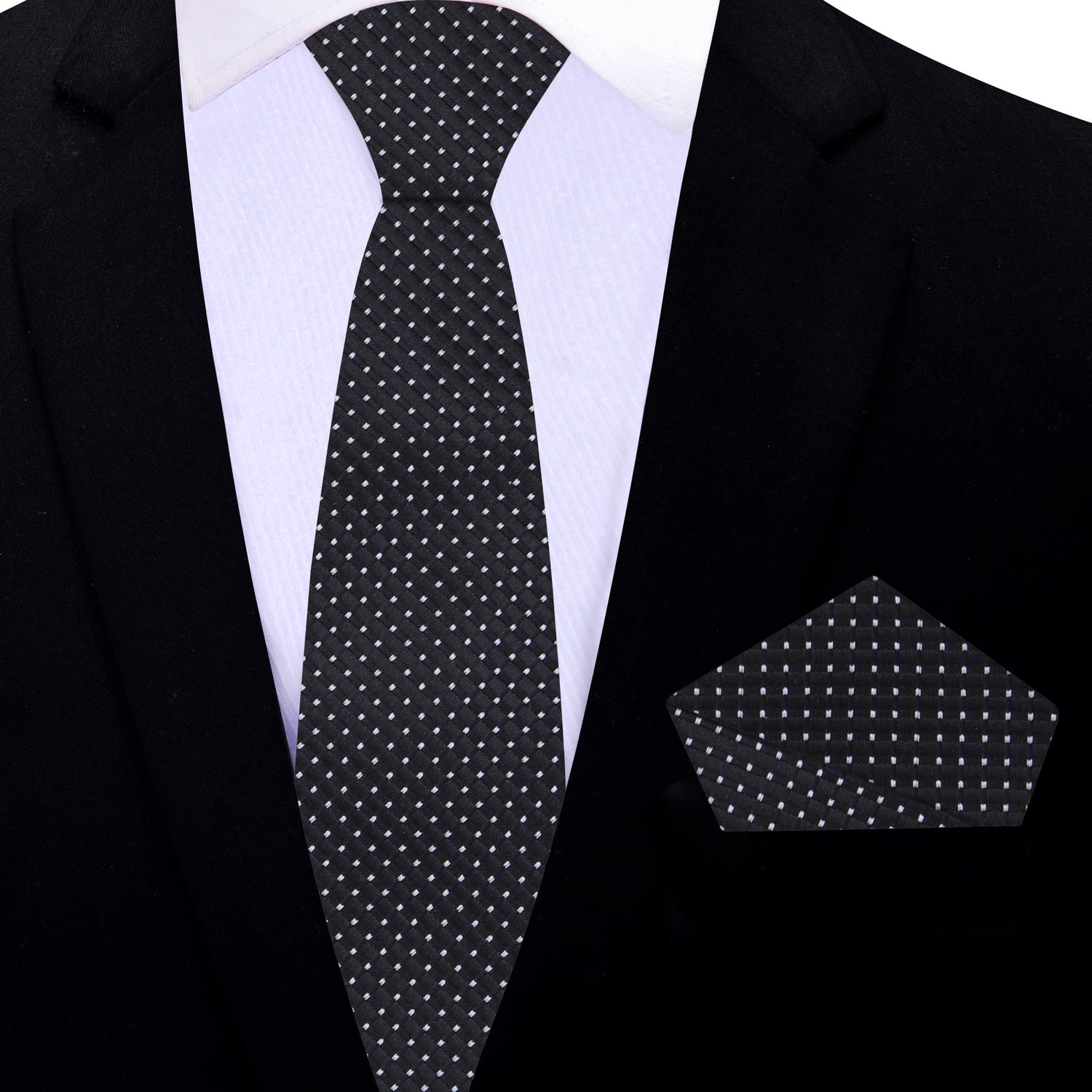 Thin Tie: Black Geometric Tie and Square