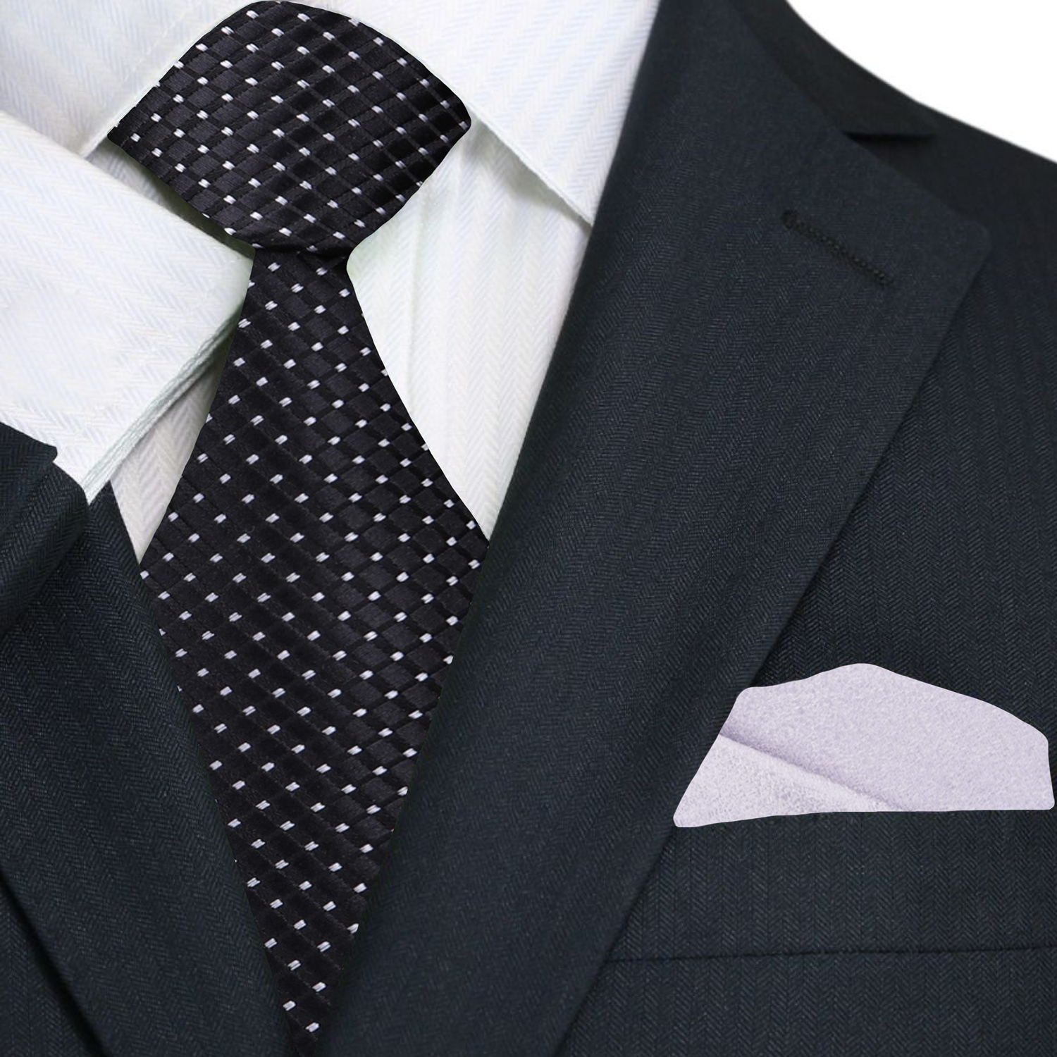 Premium Black Geometric Tie and Shimmer Silver Square