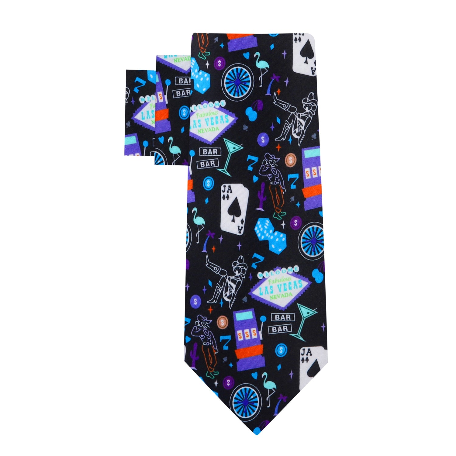 Alt View: Black with Vibrant Colored Vegas Themed Silk Necktie