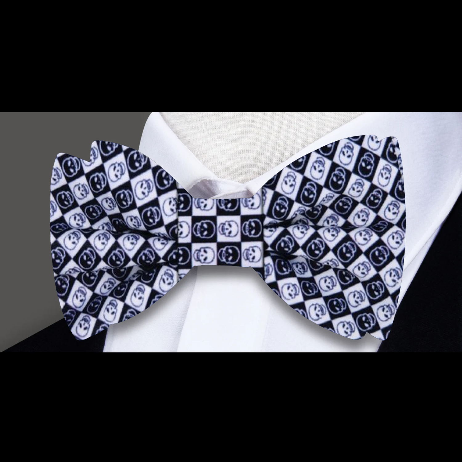 Black, White Checkered Skull Bow Tie