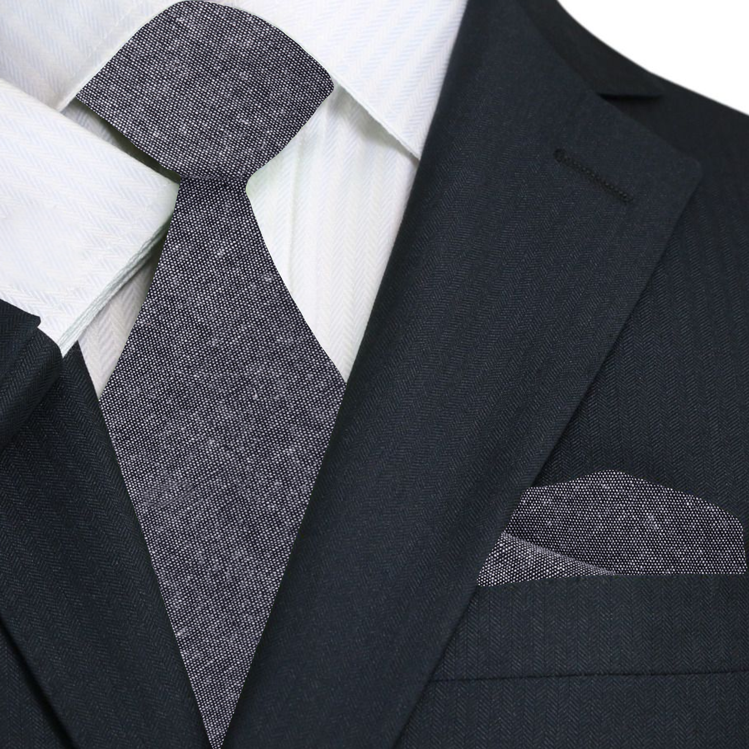 Premium Black and White Linen Tie and Pocket Square