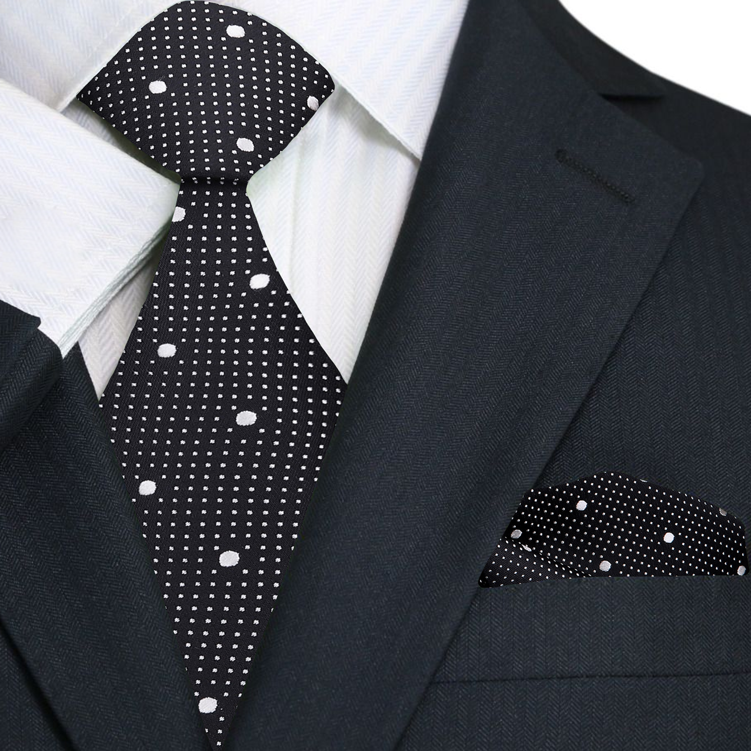 Black, White Polka Necktie and Matching Square