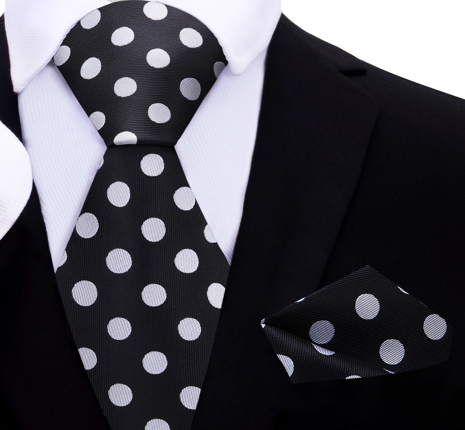 Black, Light Grey Polka Necktie with Matching Square