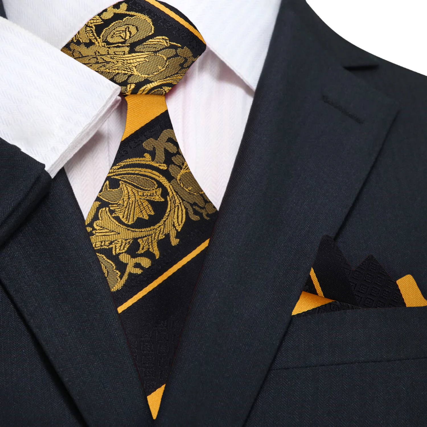 Black, Yellow Necktie and Square