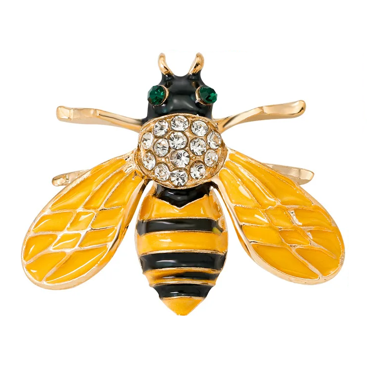 Black Yellow Gemstone Honey Bee Lapel Pin