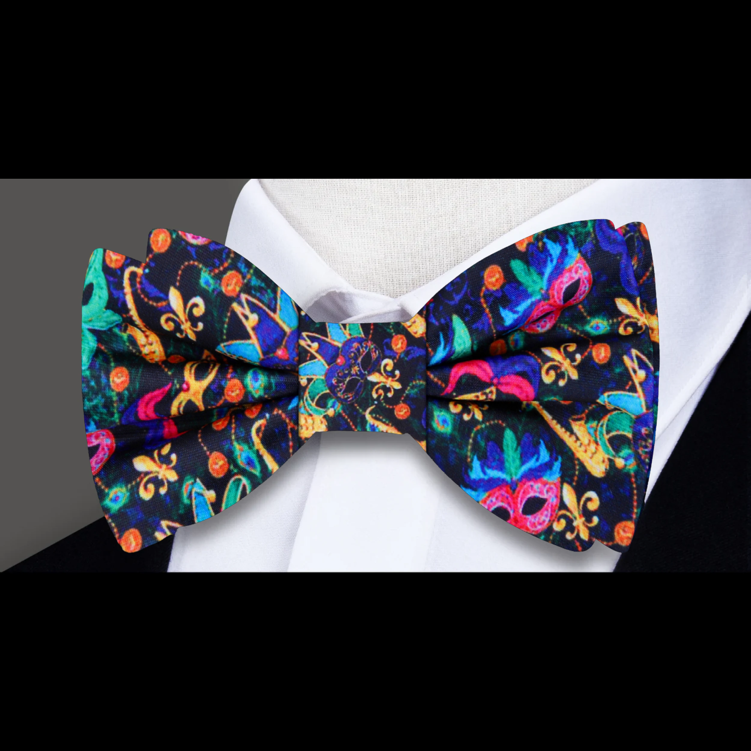 Black, Blue, Pink, Yellow, Purple Mardi Gras Masks Bow Tie  