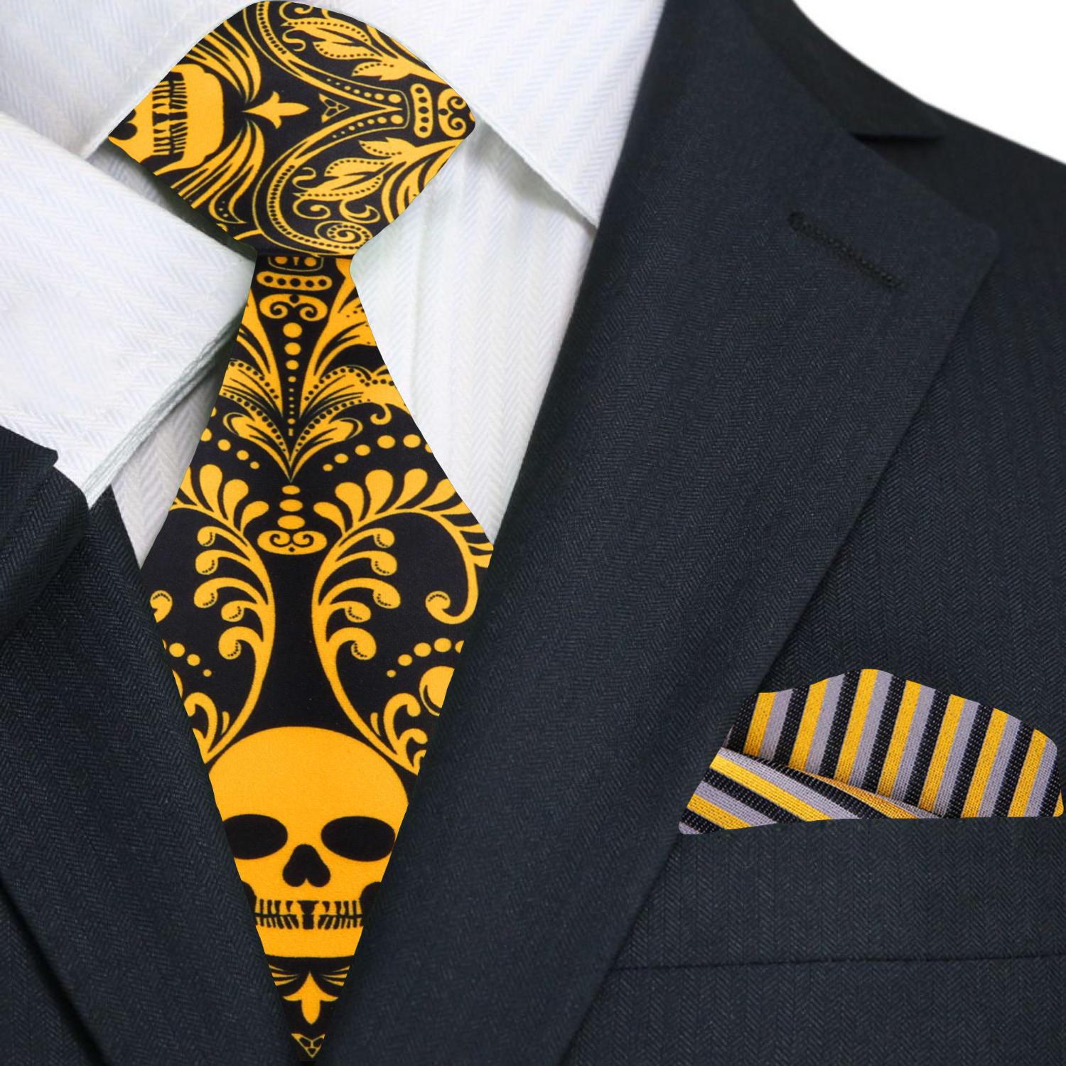 Black and Yellow Skull Motif Necktie