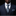 Man wearing a navy suit with a patterned tie and pocket square against a black background
