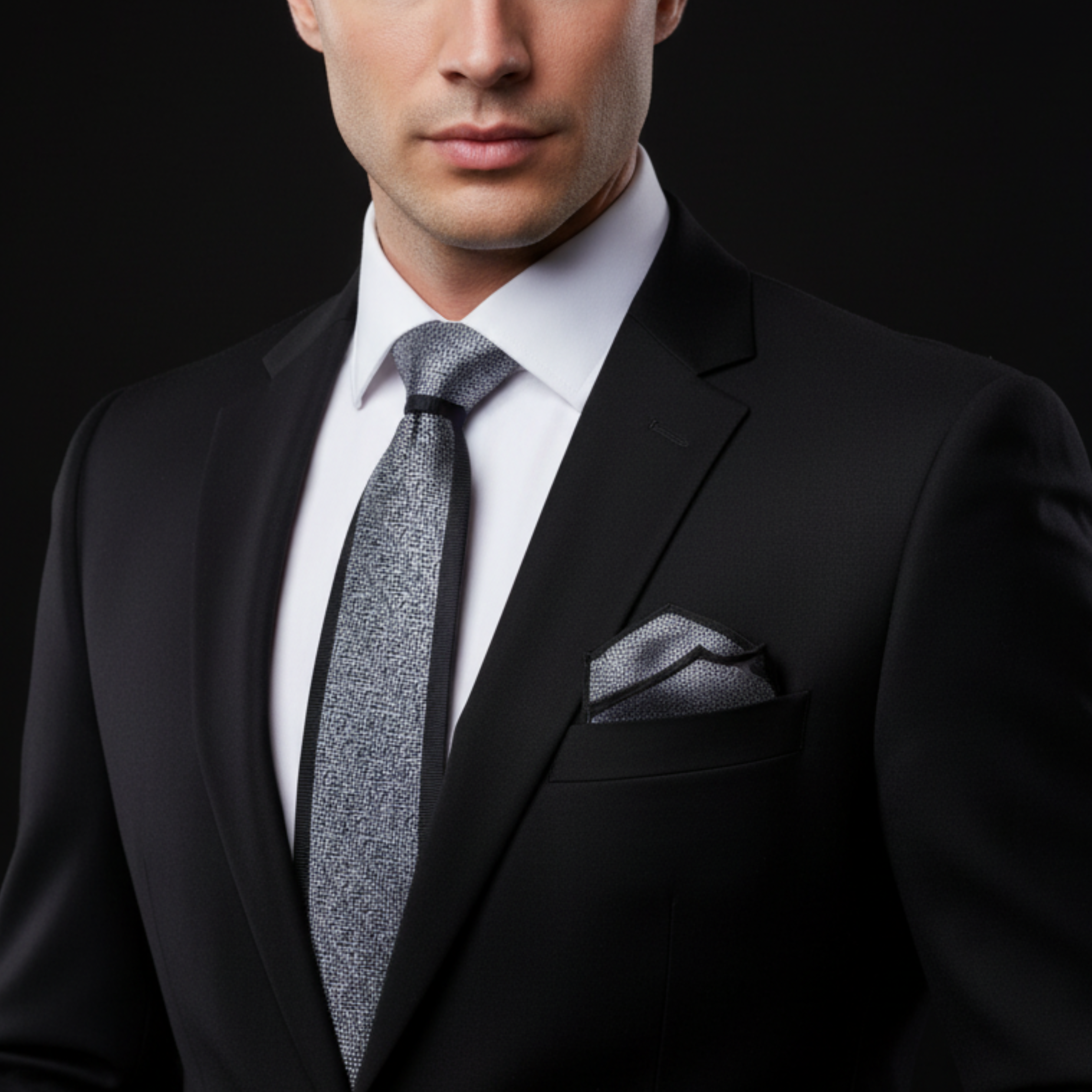 Black and Silver Necktie for Weddings and Evening Events