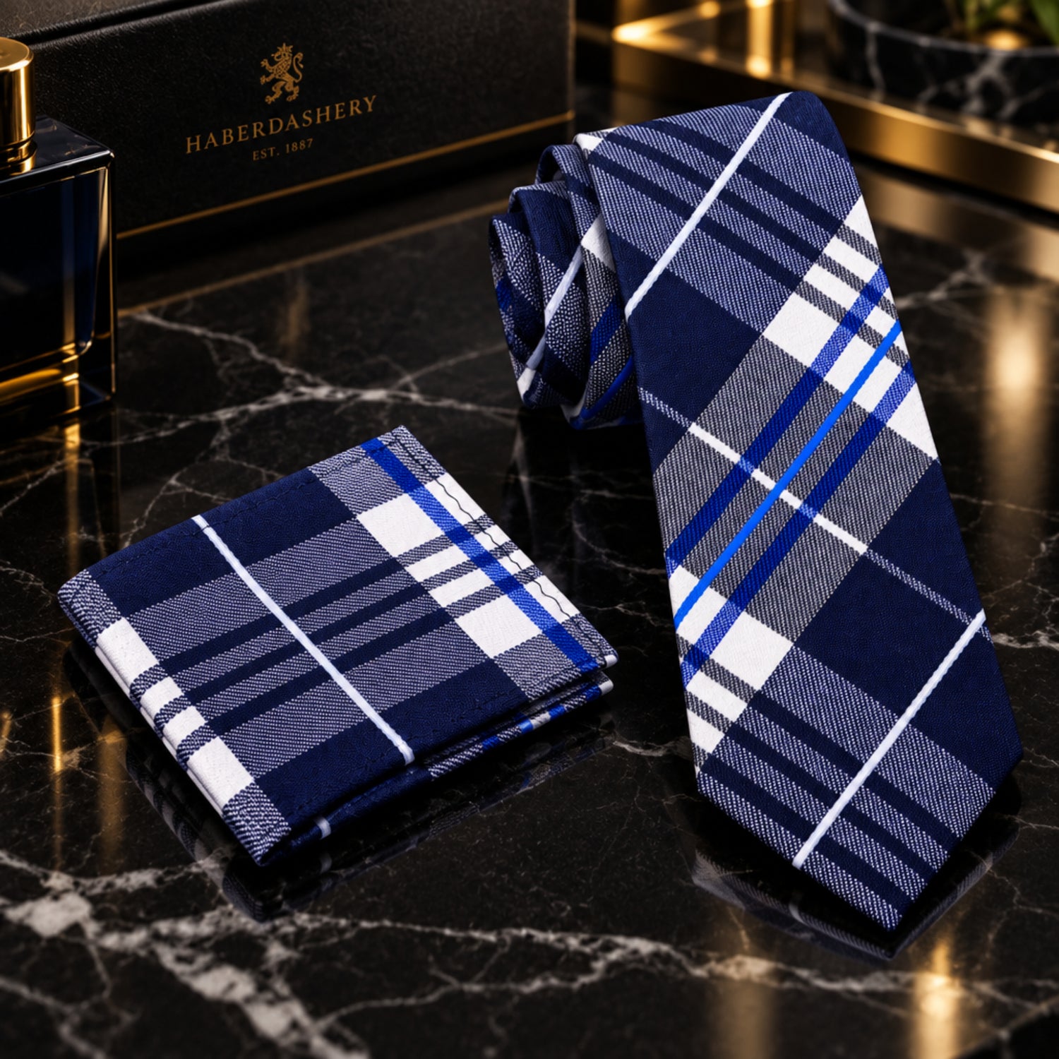 Blue Plaid tie and square