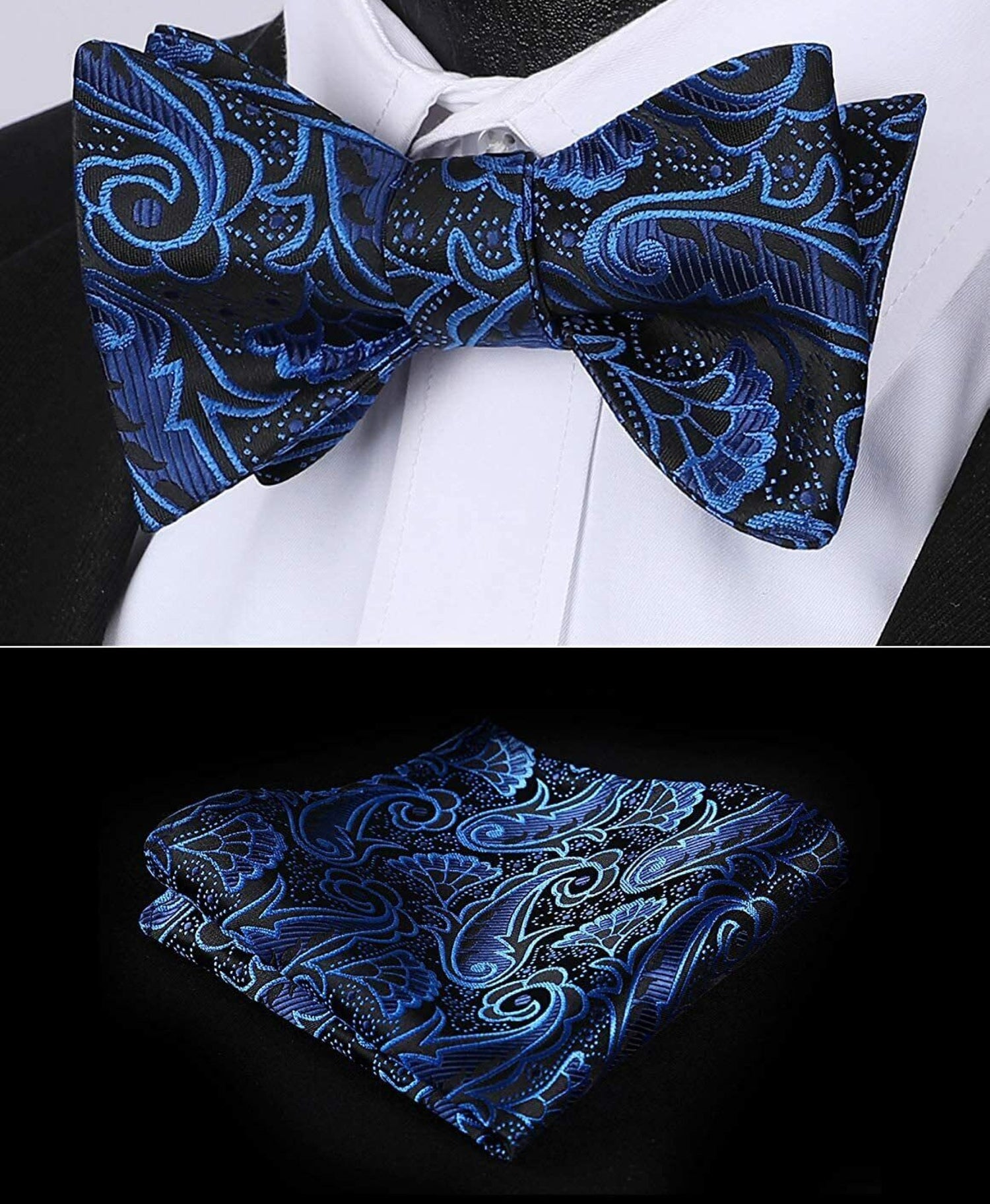 Main View: Black and Blue Glistening Bow Tie and Square