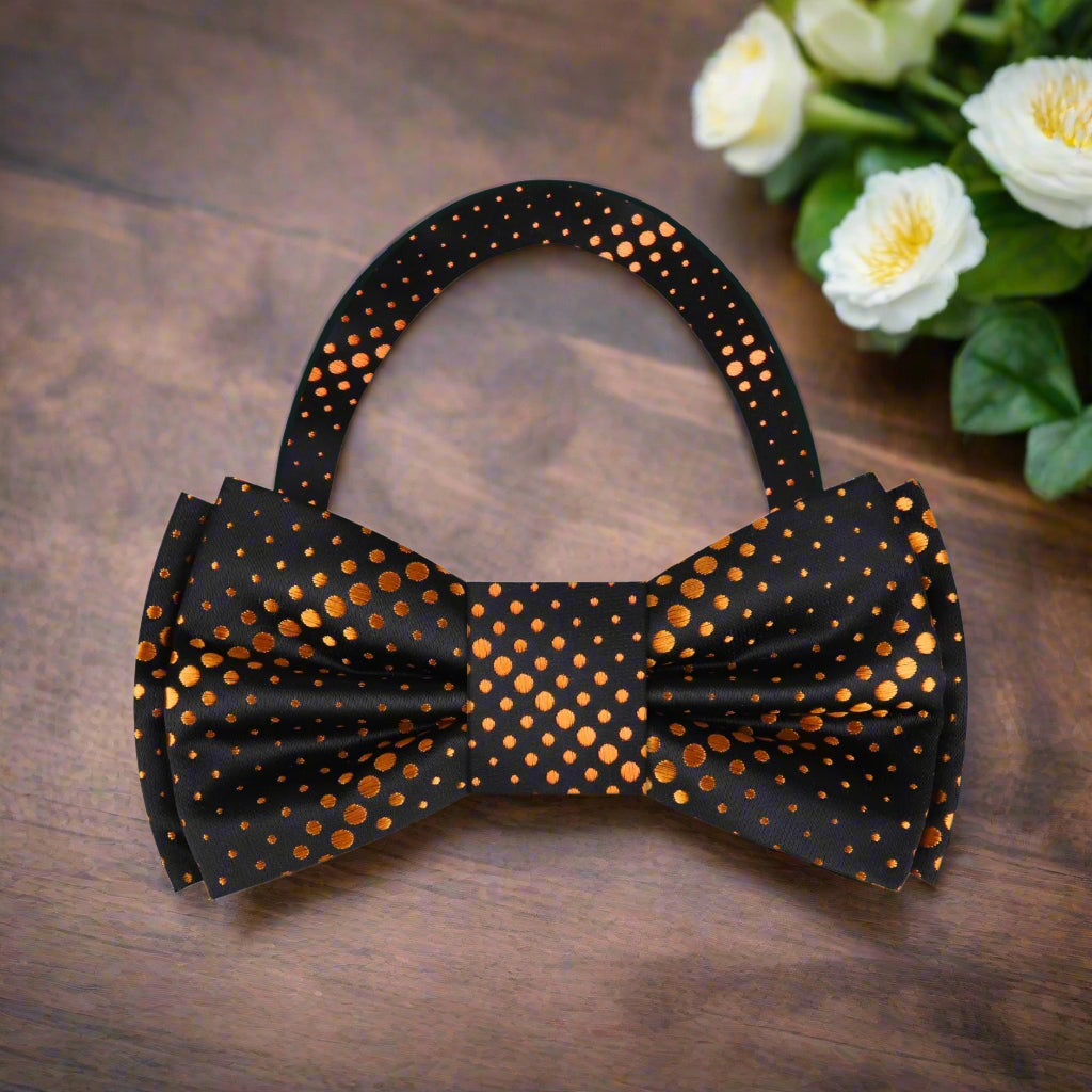 Black and Gold Dot Regal Pre Tied Bow Tie