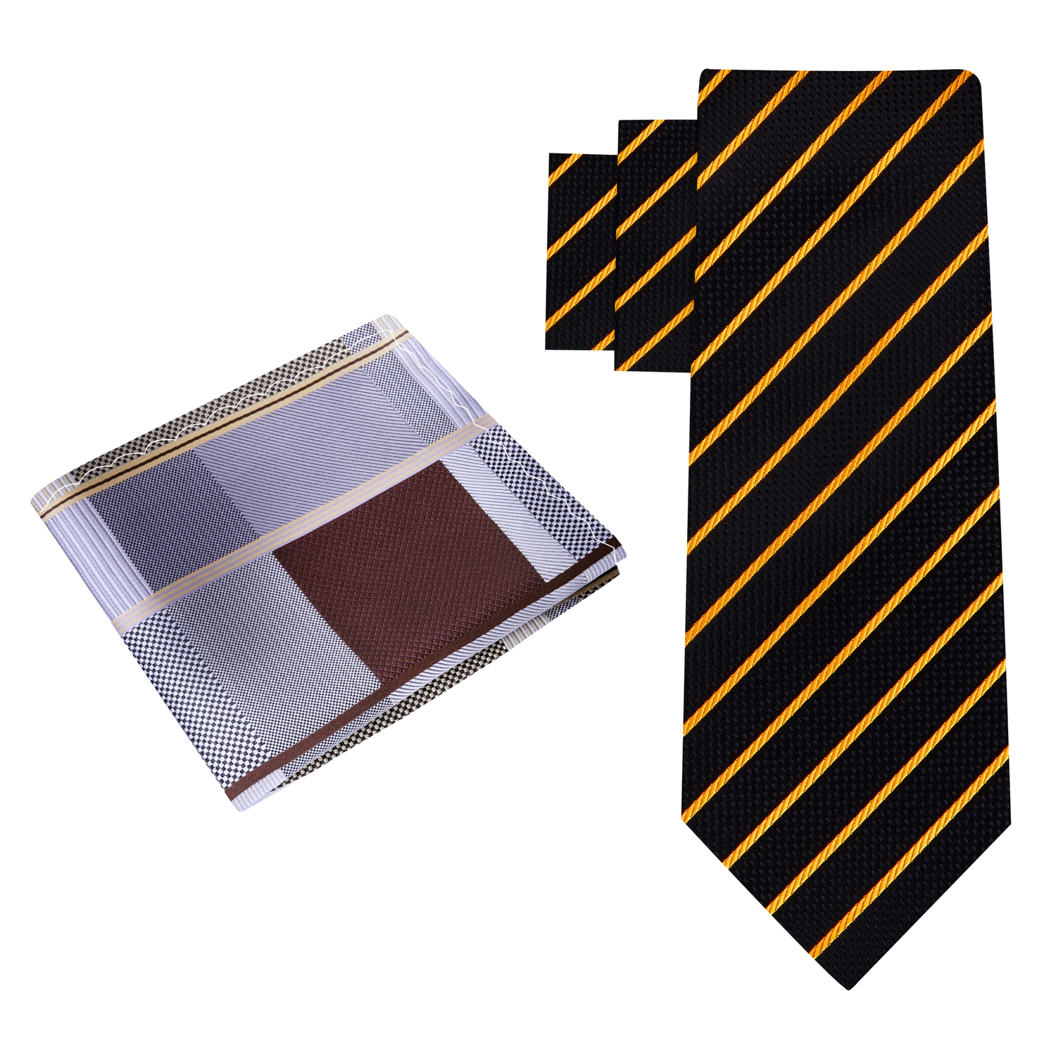 Alt View: Black, Gold Stripe Necktie and Accenting Square