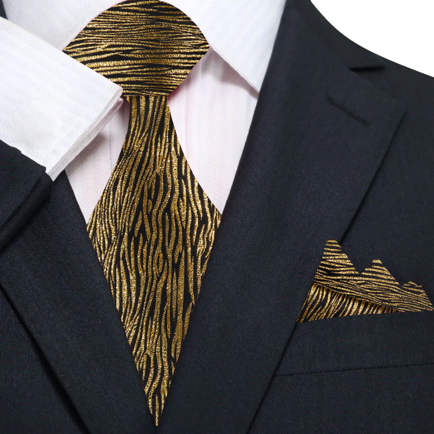 Black and Gold Zebra Tie and Pocket Square