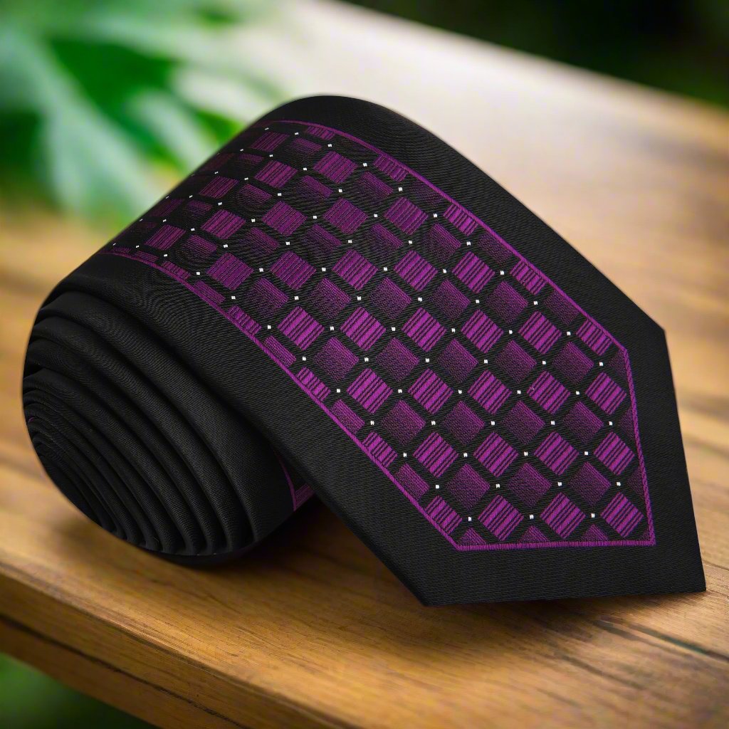 View 2: Black, Purple Geometric Necktie  