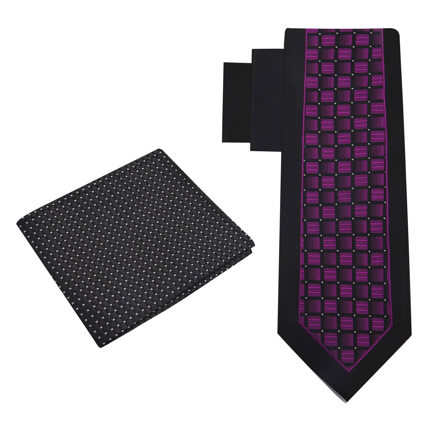 Alt View: Black, Purple Geometric Necktie and Accenting Black Square
