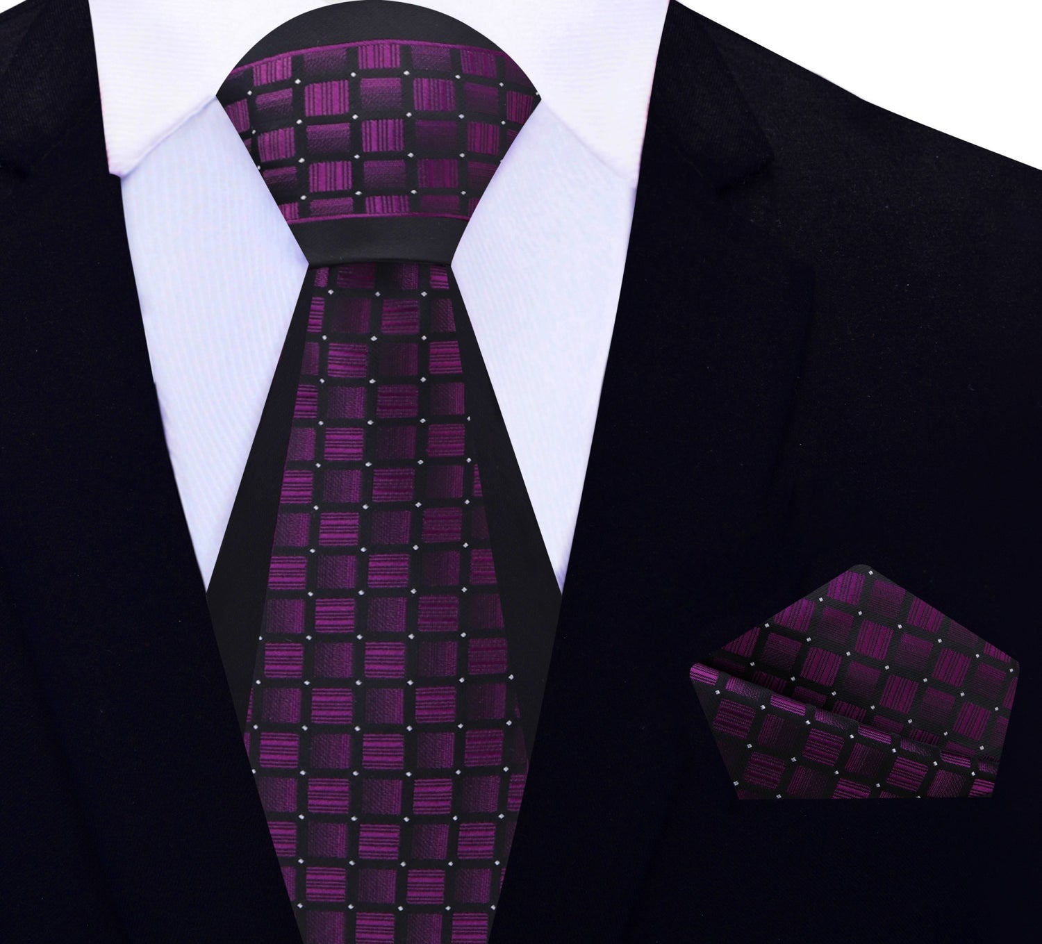 View 2: Black, Purple Geometric Necktie and Square