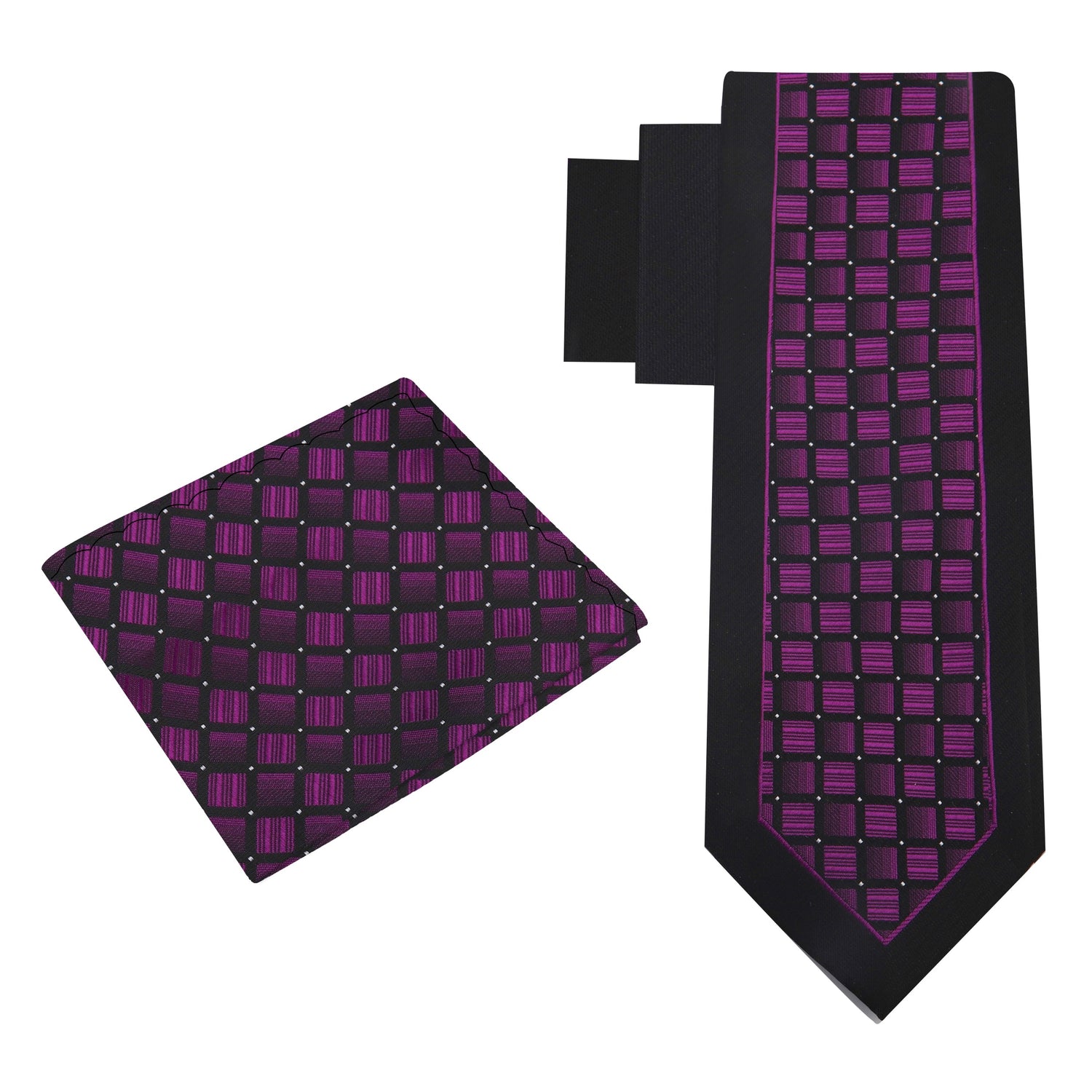 Alt View: View 2: Black, Purple Geometric Necktie and Square