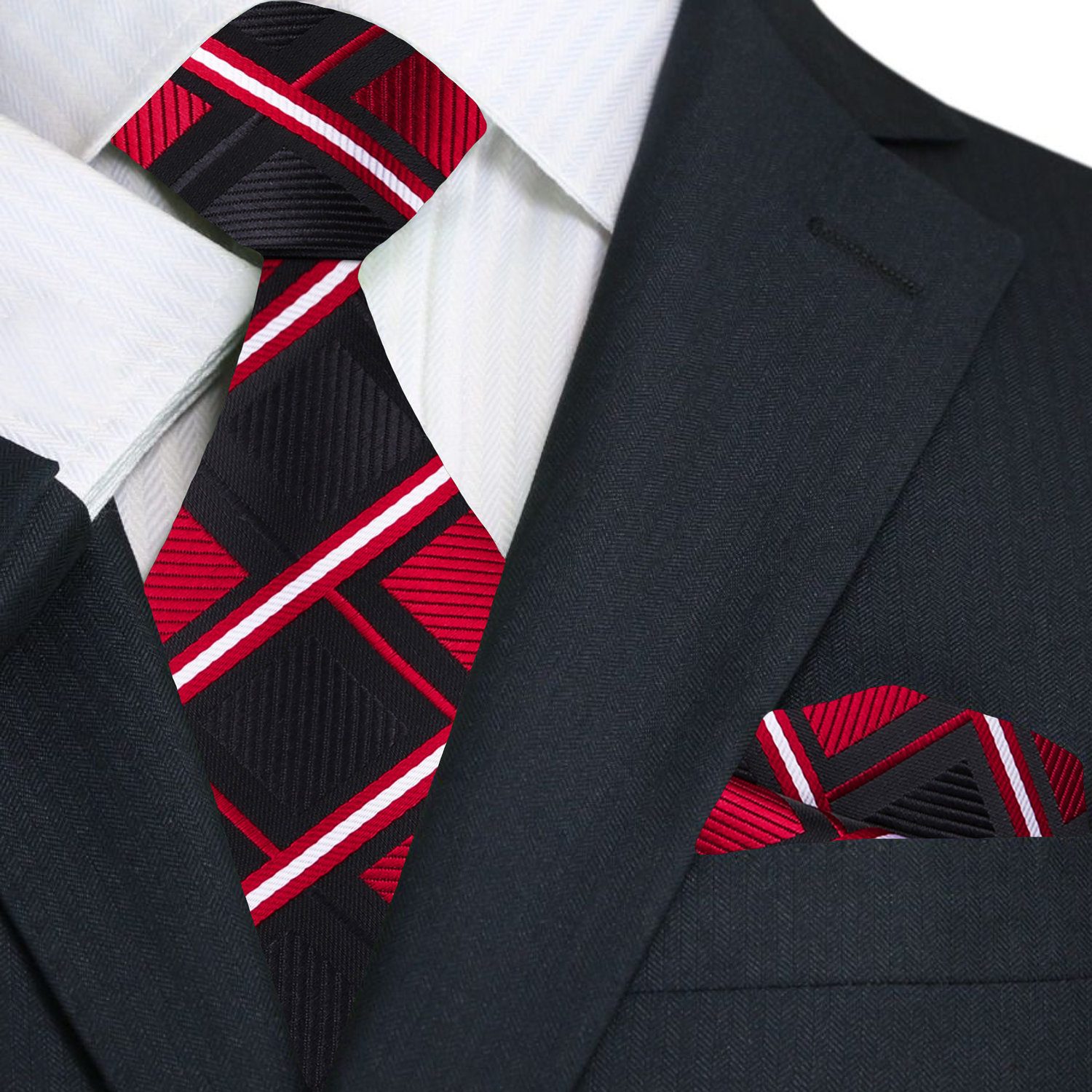 Red and Black Geometric Necktie and Square