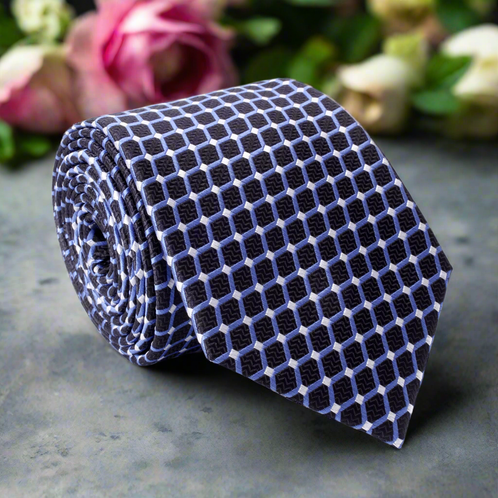 Blackened Blue Blue White Interlock Necktie