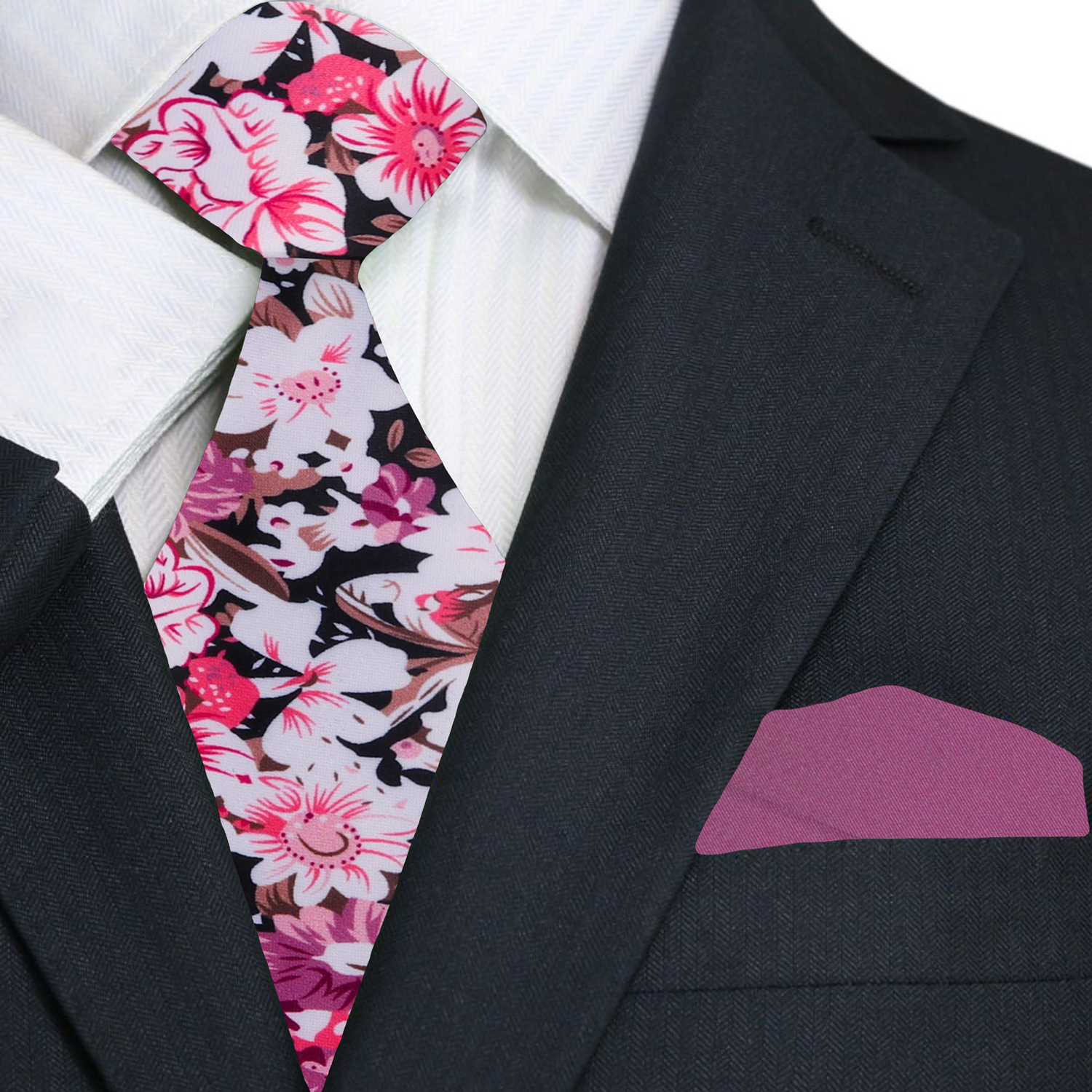 Main: Light Purple, Purple, White Brown Sketched Flowers Tie and Purple Square