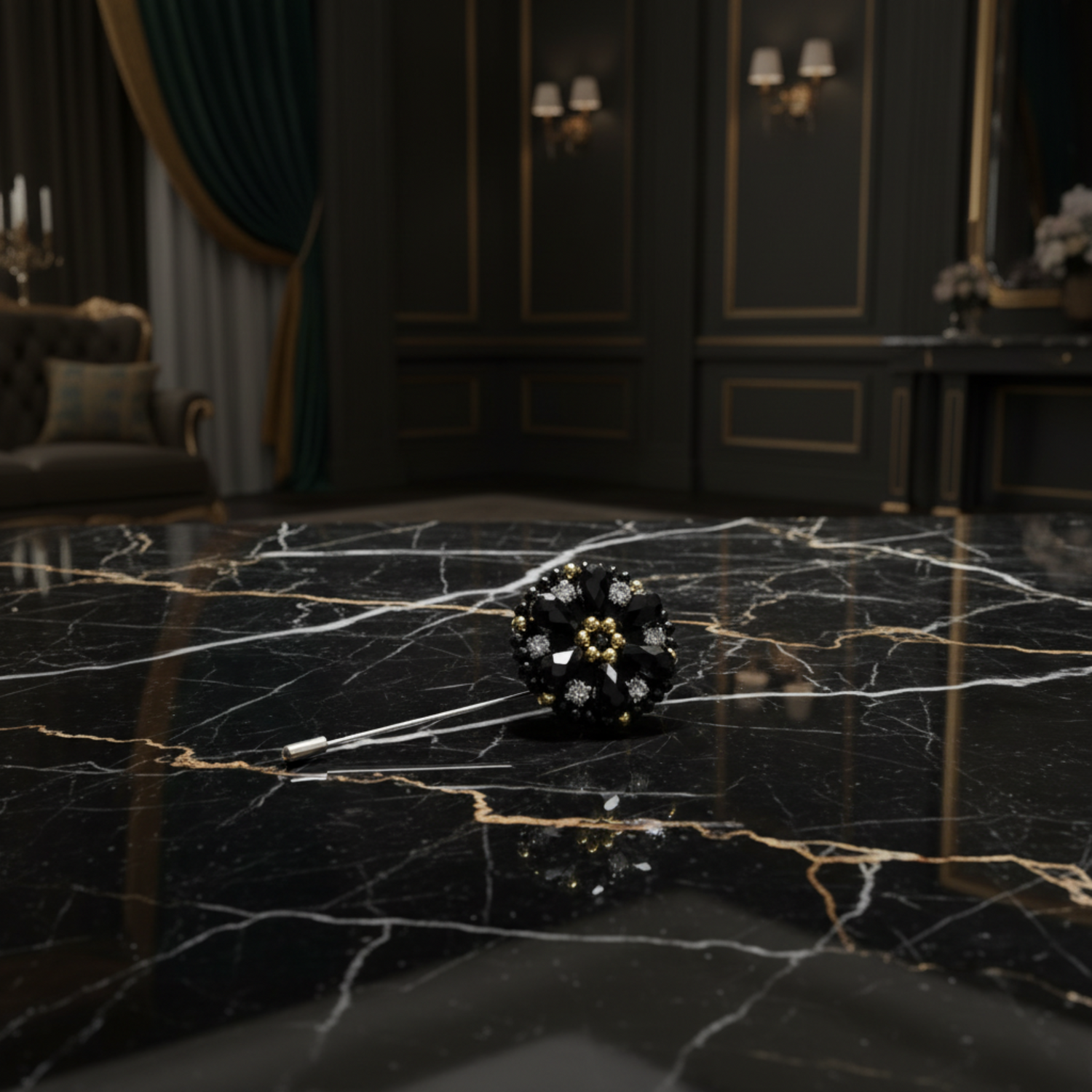 Black Gem Luxury Cushion Lapel Pin