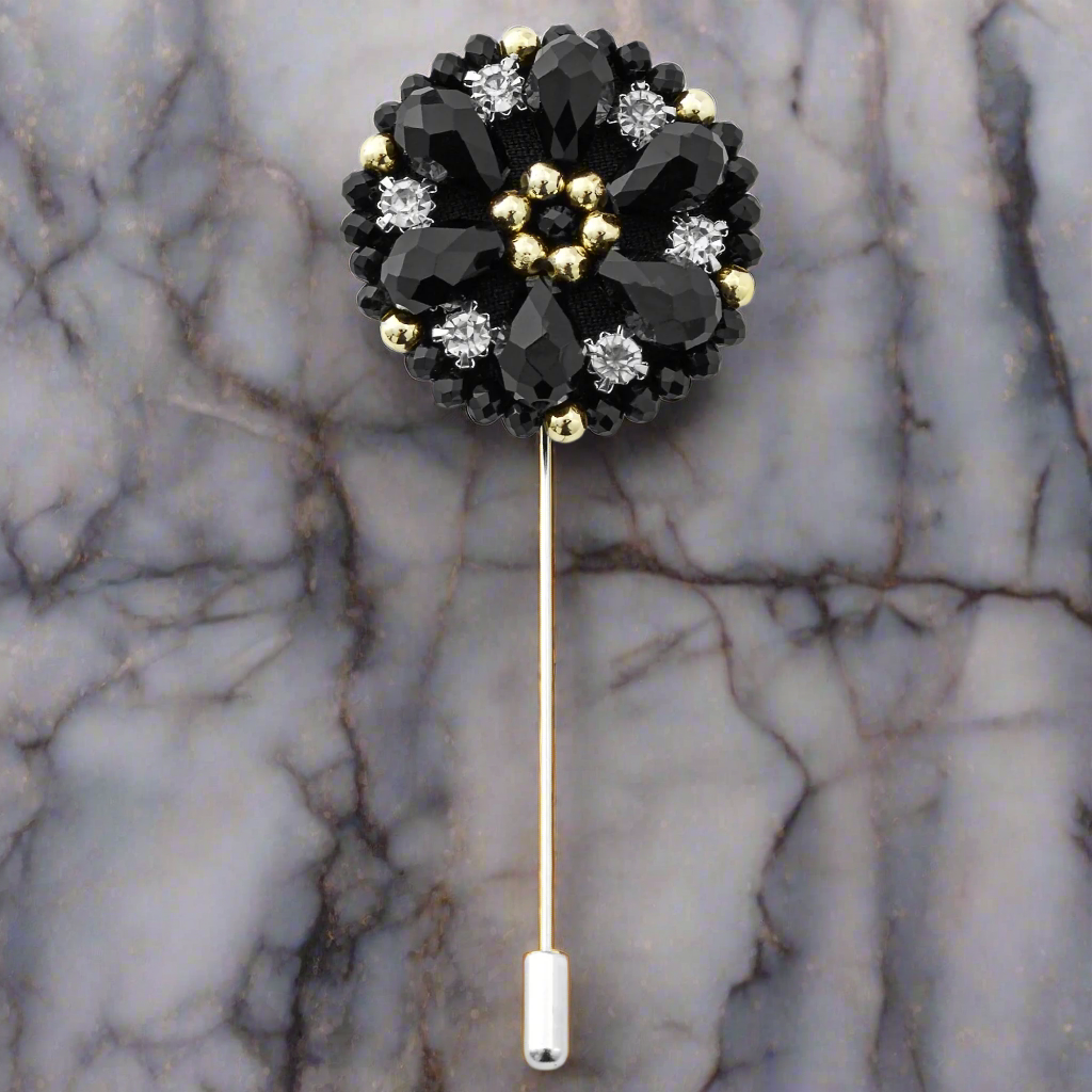 Black and Chrome Gem Lapel Pin