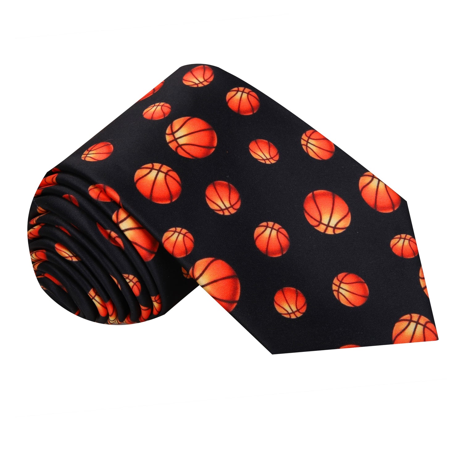 Black and Orange Basketball Necktie Single Rolled view