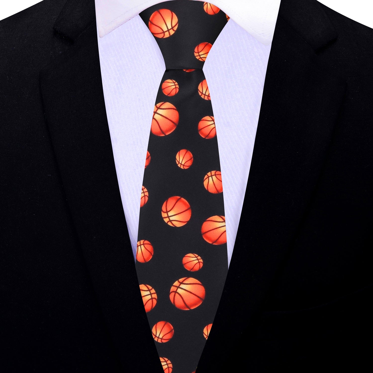Thin Tie: Black and Orange Basketball Necktie