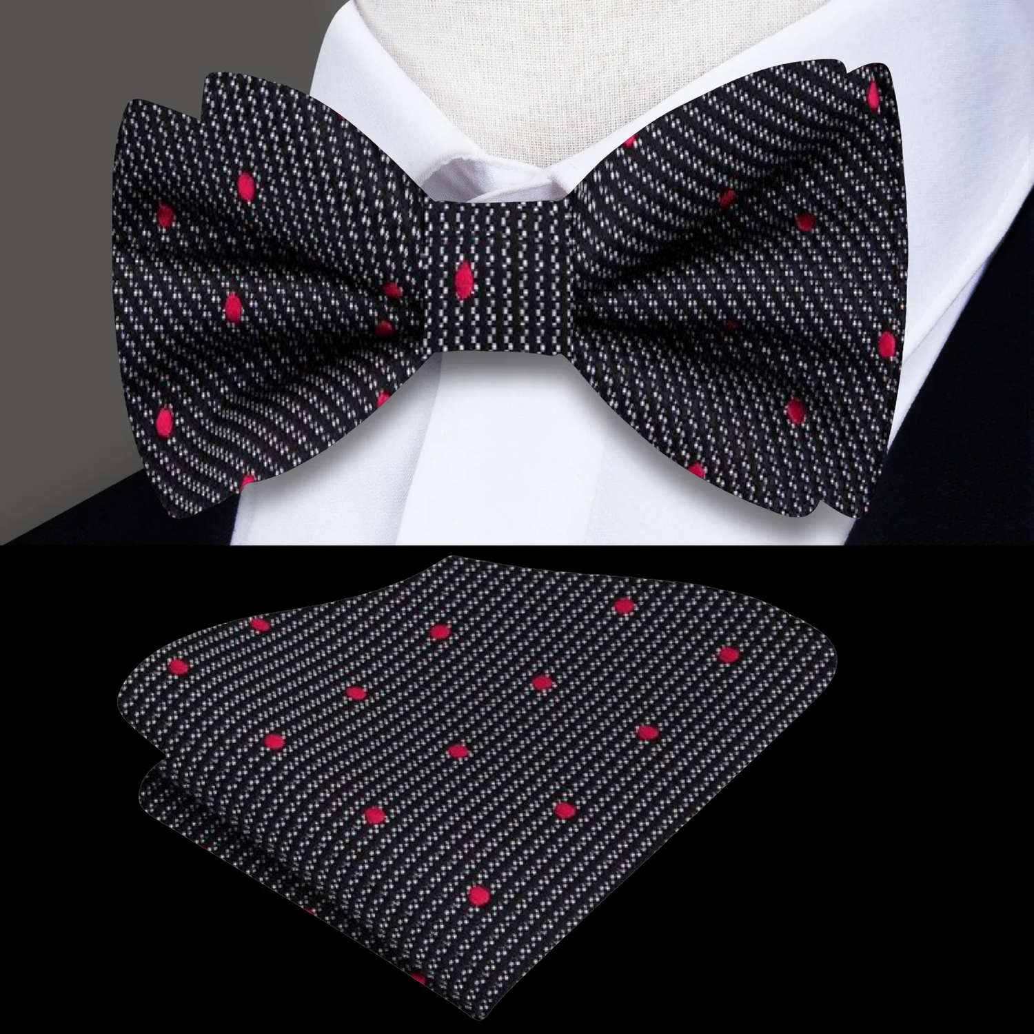 Black, Red Dot Bow Tie and Square