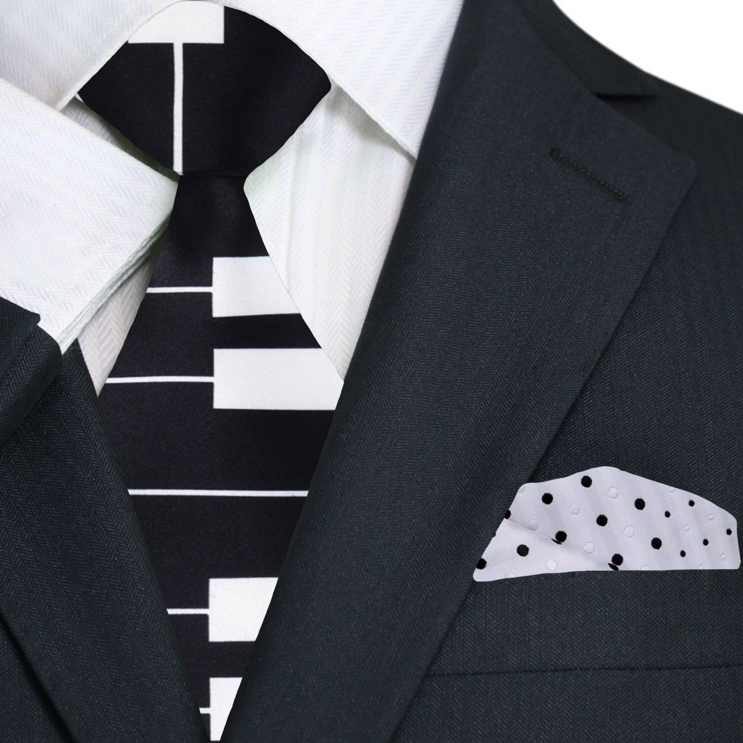 Black, White Piano Keys Necktie and Accenting Square
