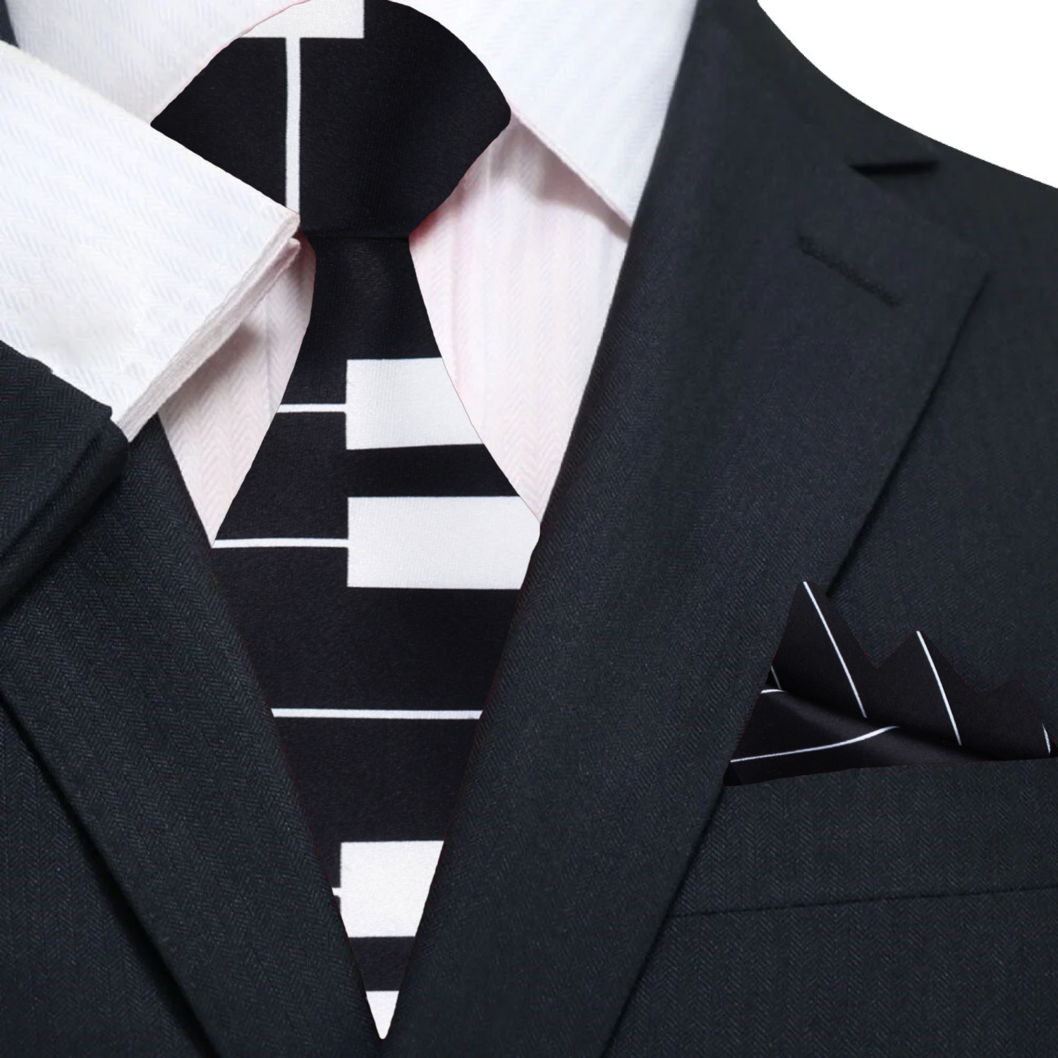 Black, White Piano Keys Necktie and Accenting Stripe Square