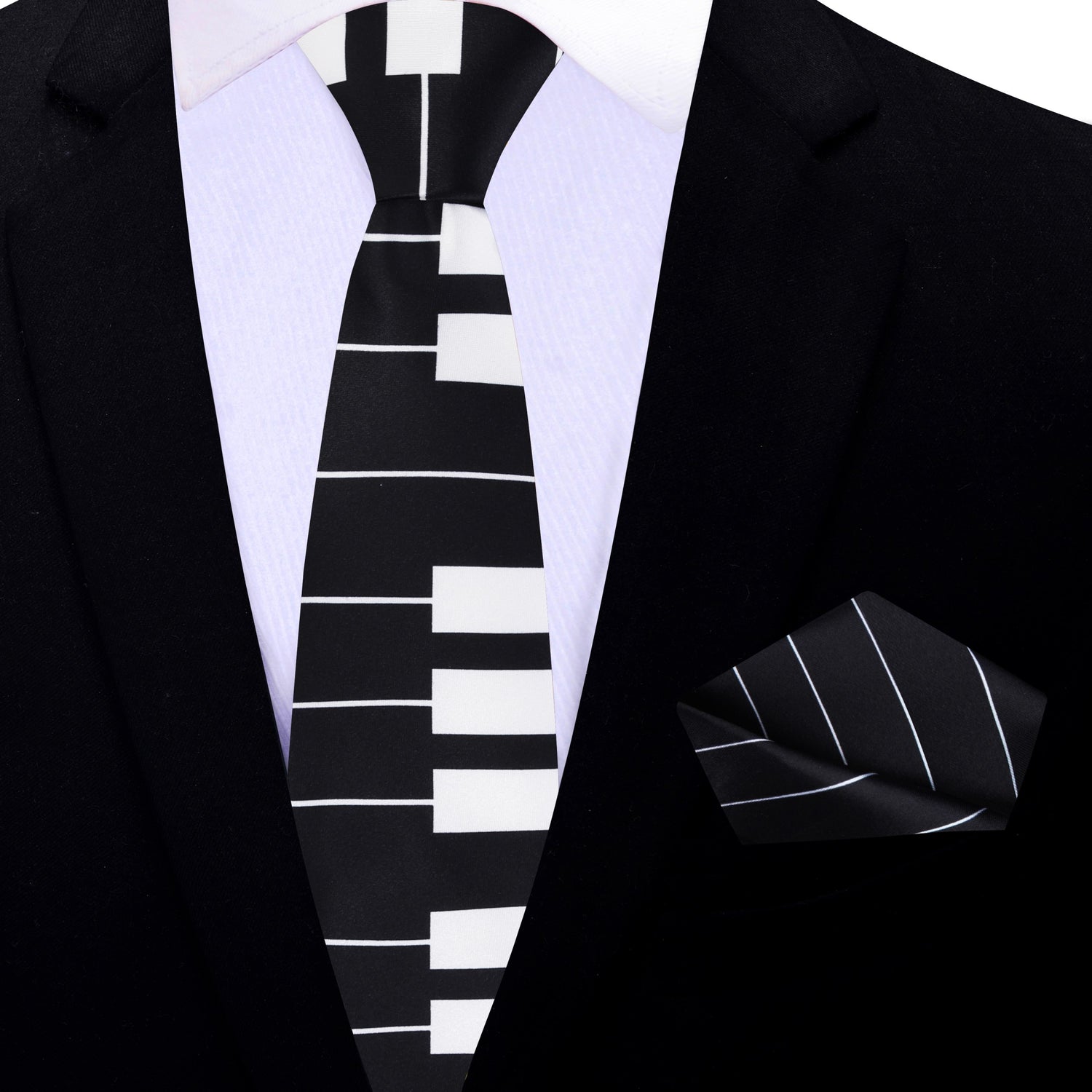 Thin Tie: Black, White Piano Keys Necktie & Pocket Square