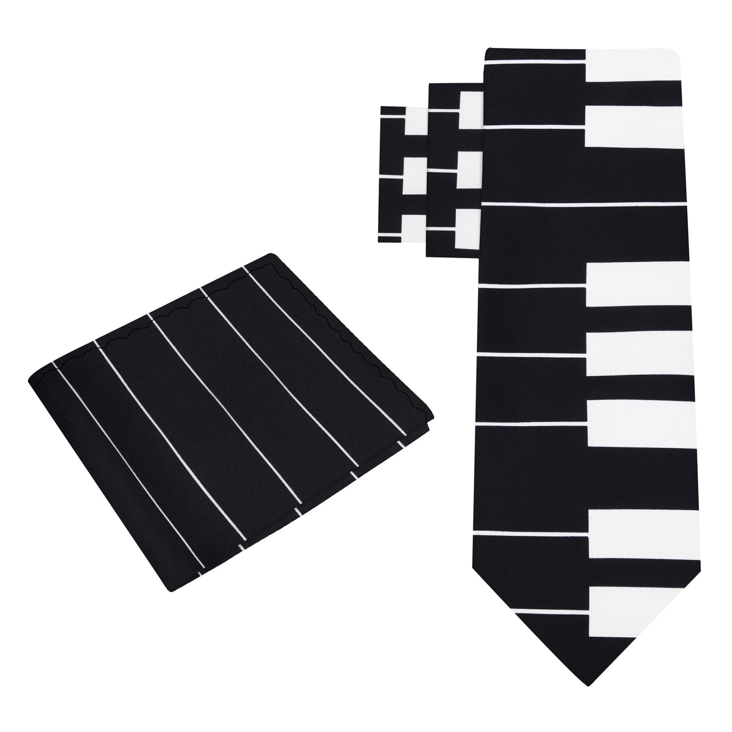 Alt View: Black, White Piano Keys Necktie & Pocket Square