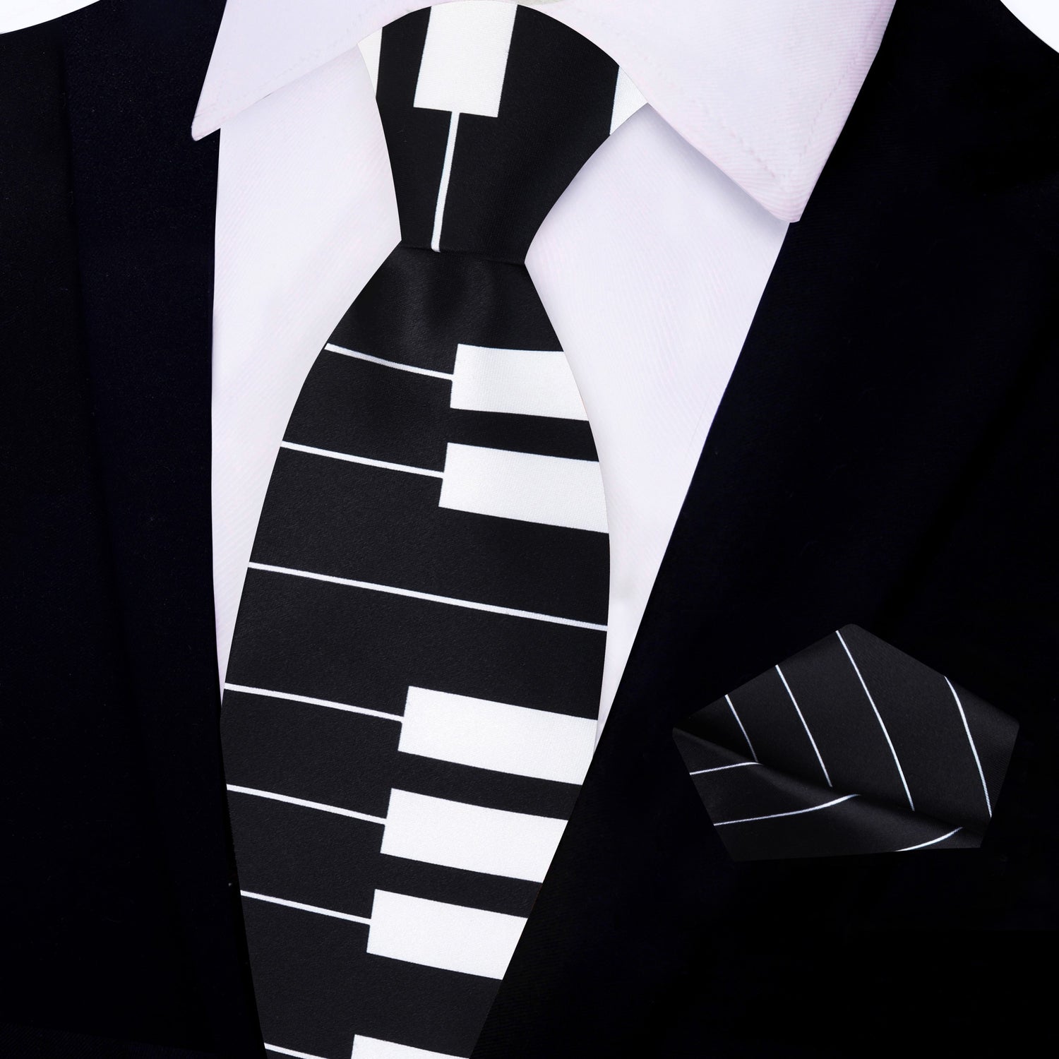 Black, White Piano Keys Necktie & Pocket Square
