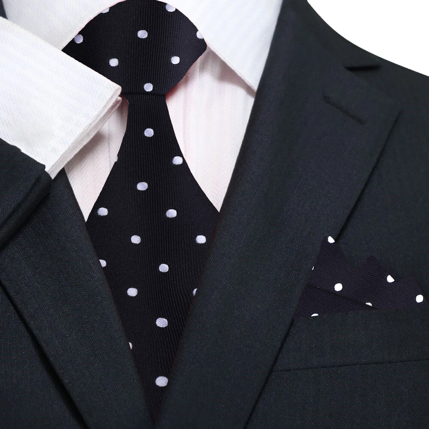 Primary Black with Small White Dots tie and Pocket Square