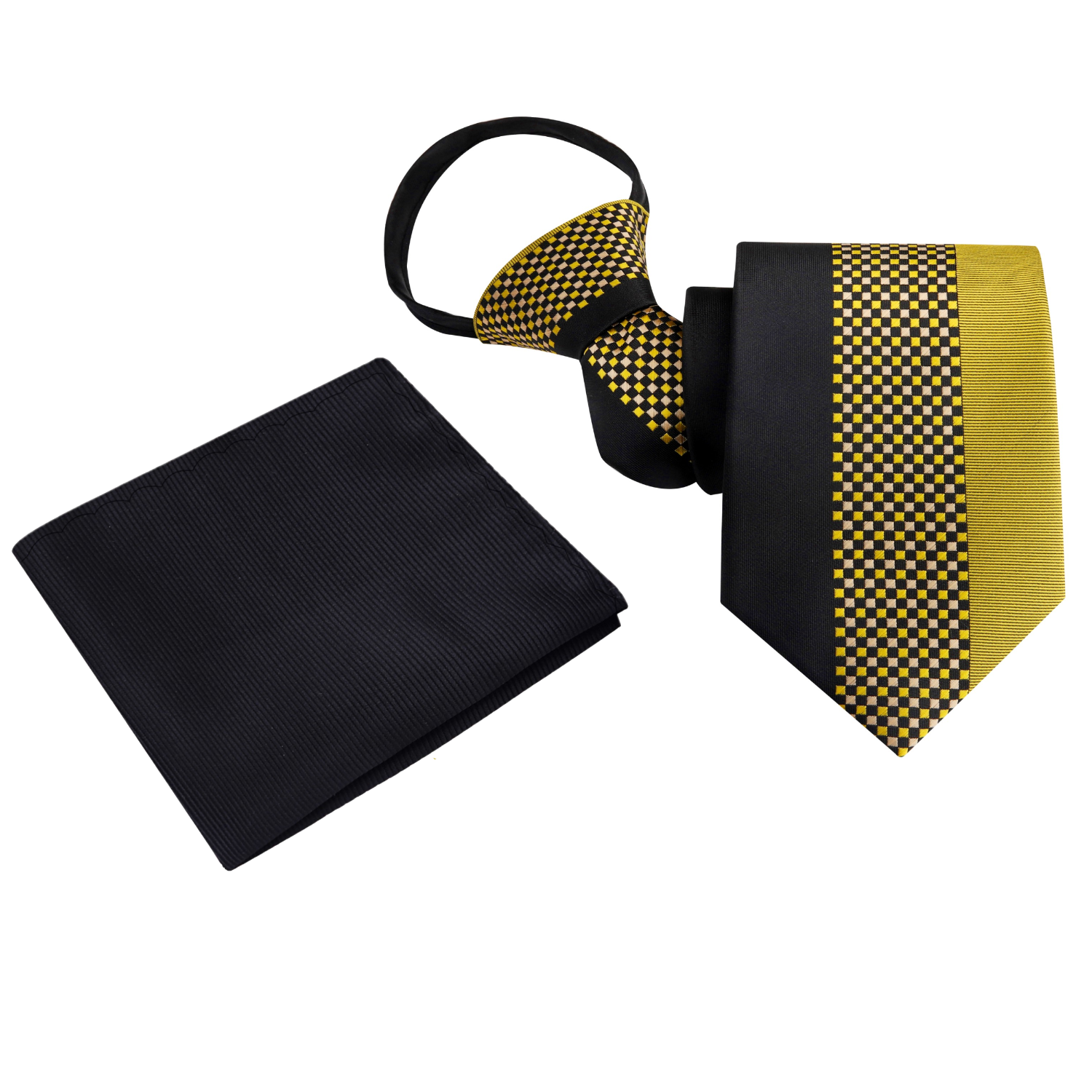 Zipper: Gold and Black Small Check Necktie and Black Square