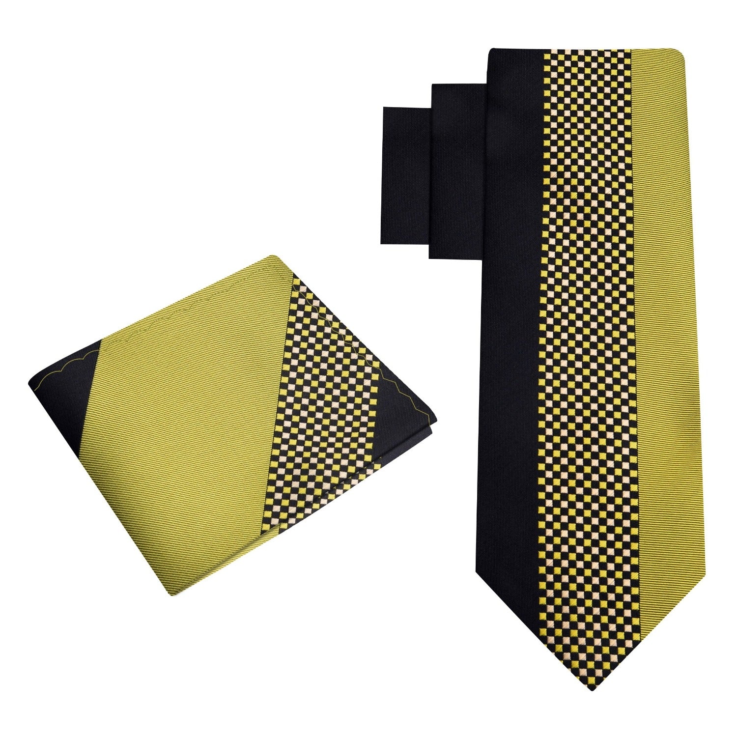 Alt View: Gold and Black Small Check Necktie and Matching Square