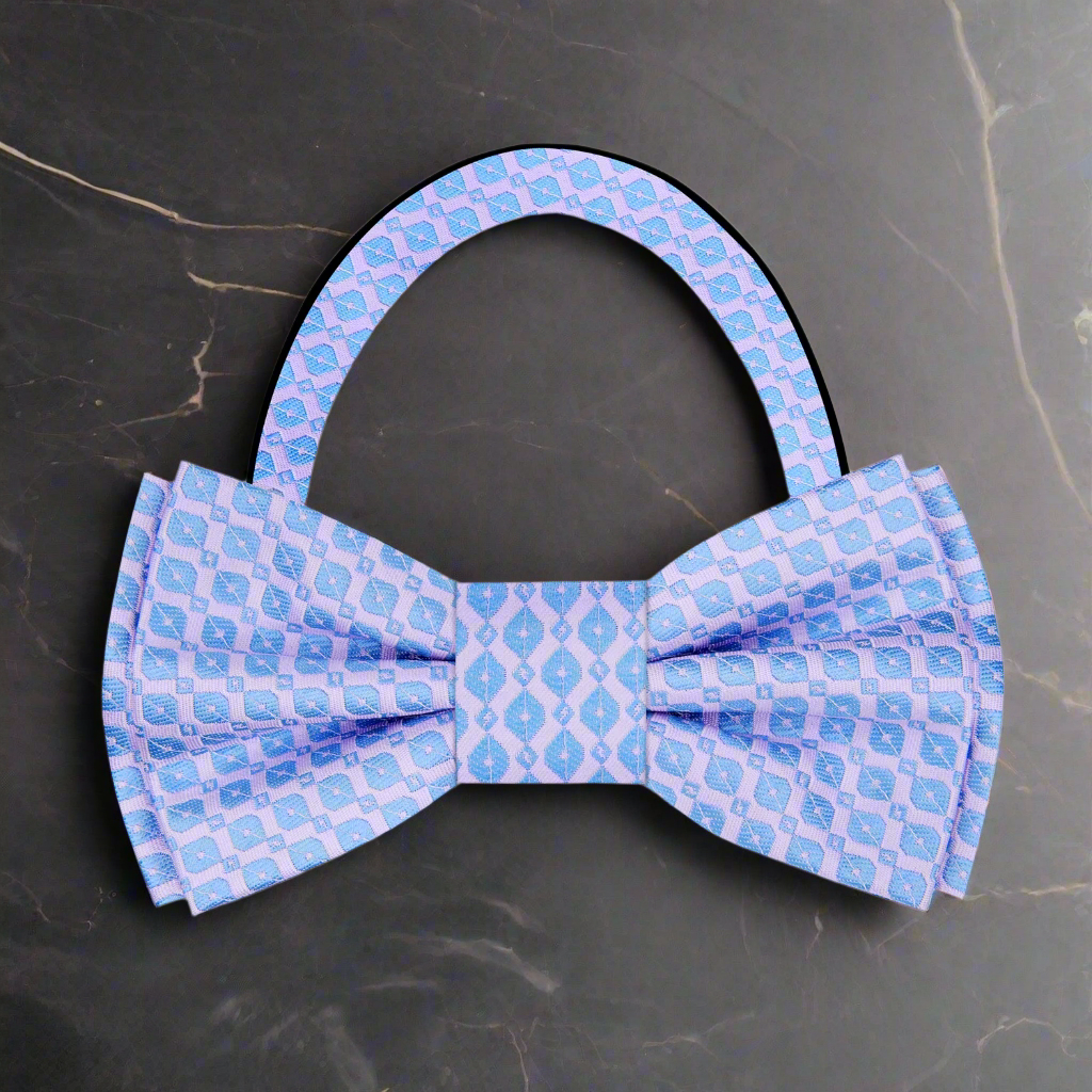 Light Purple Blue Geometric pre Tied Bow Tie