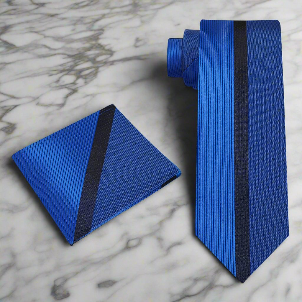 Alt View: Blue Lined Necktie & Square