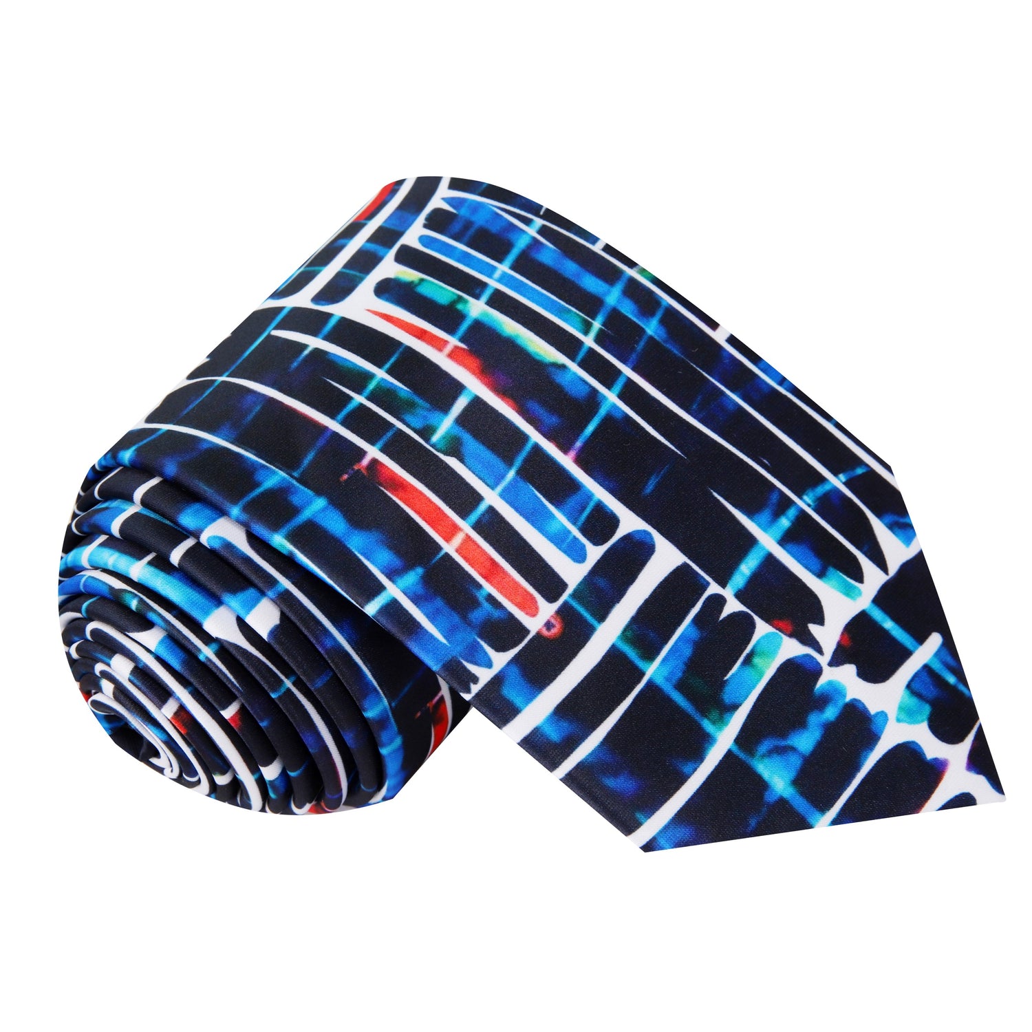 White, Blue, Red Abstract Necktie Rolled Up