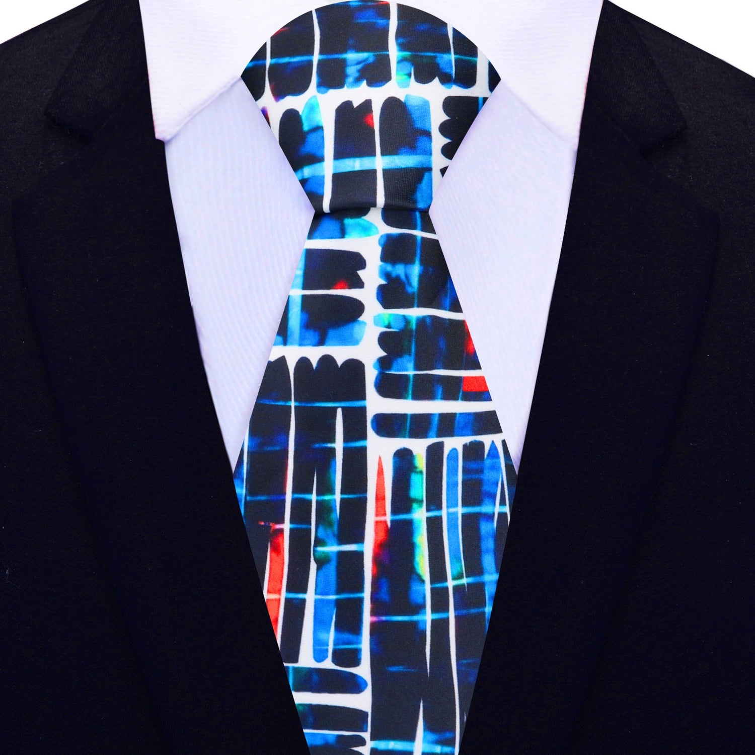 View 2: White, Blue, Red Abstract Necktie