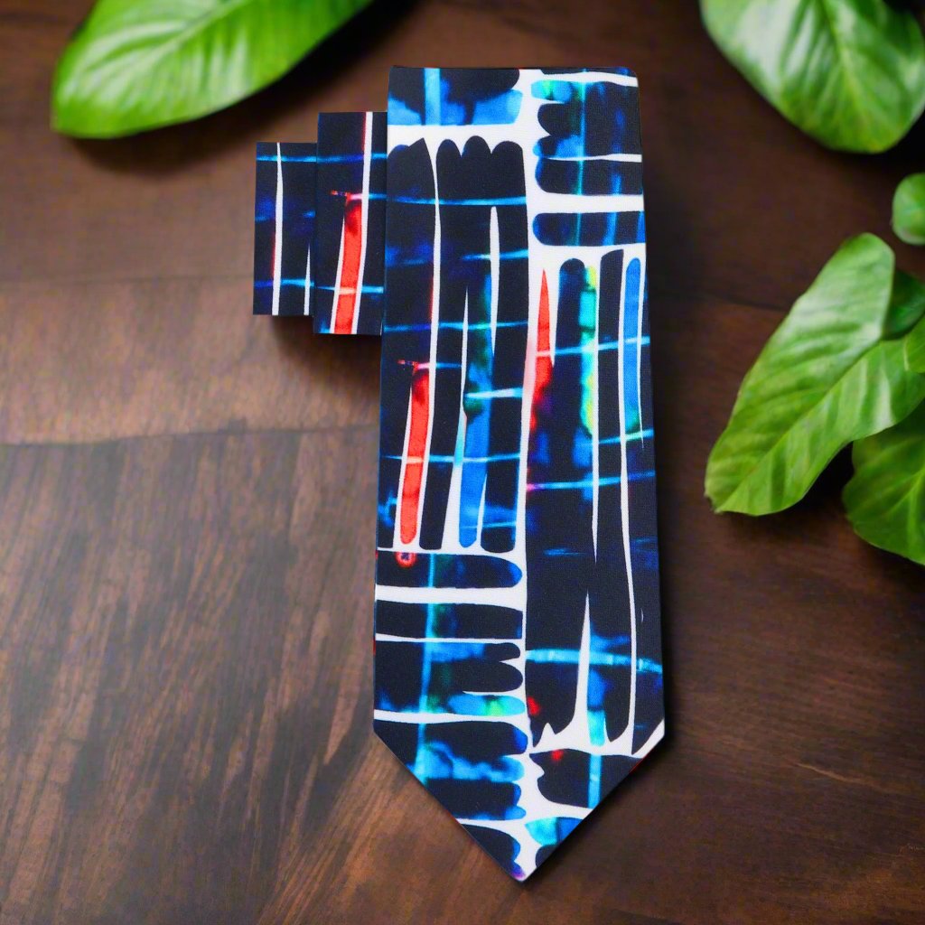 Alt View: White, Blue, Red Abstract Necktie