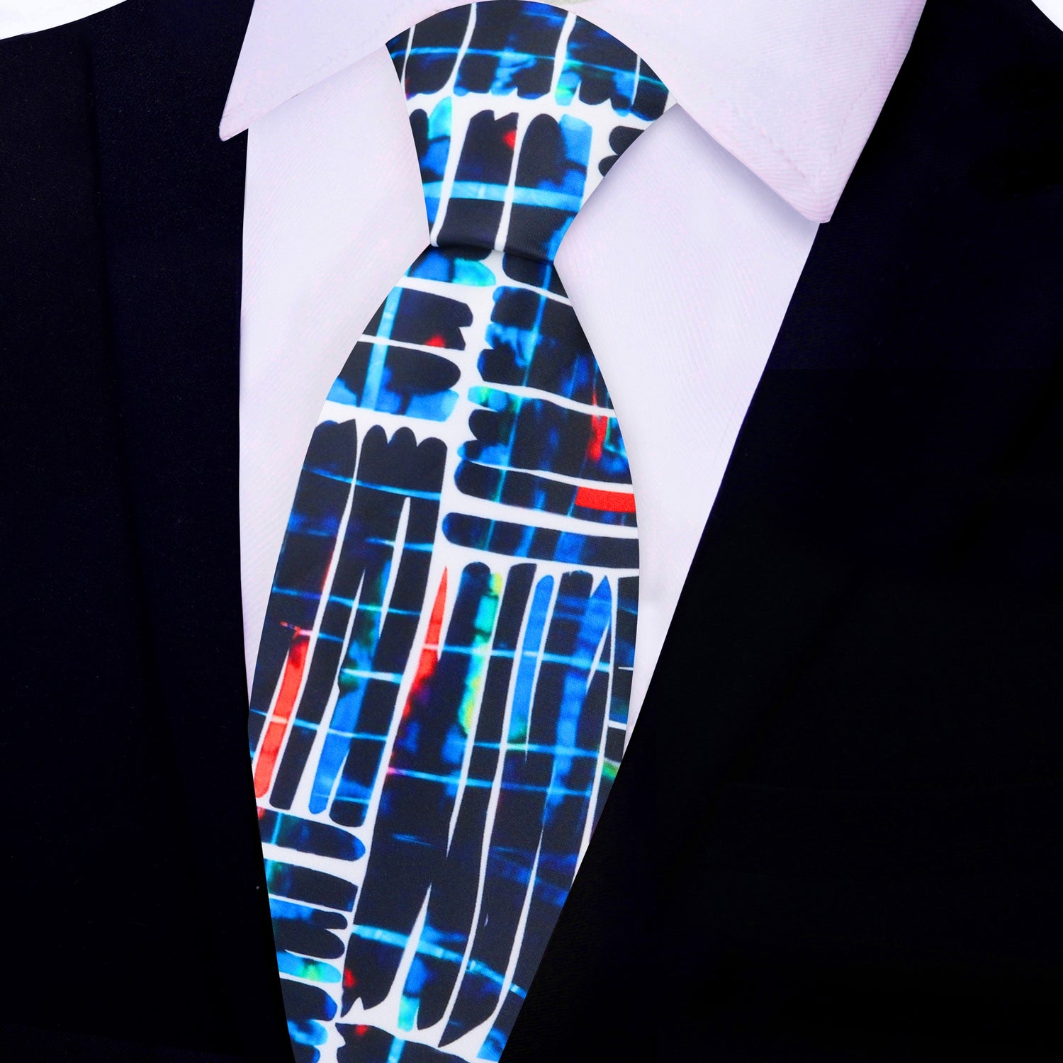 White, Blue, Red Abstract Necktie