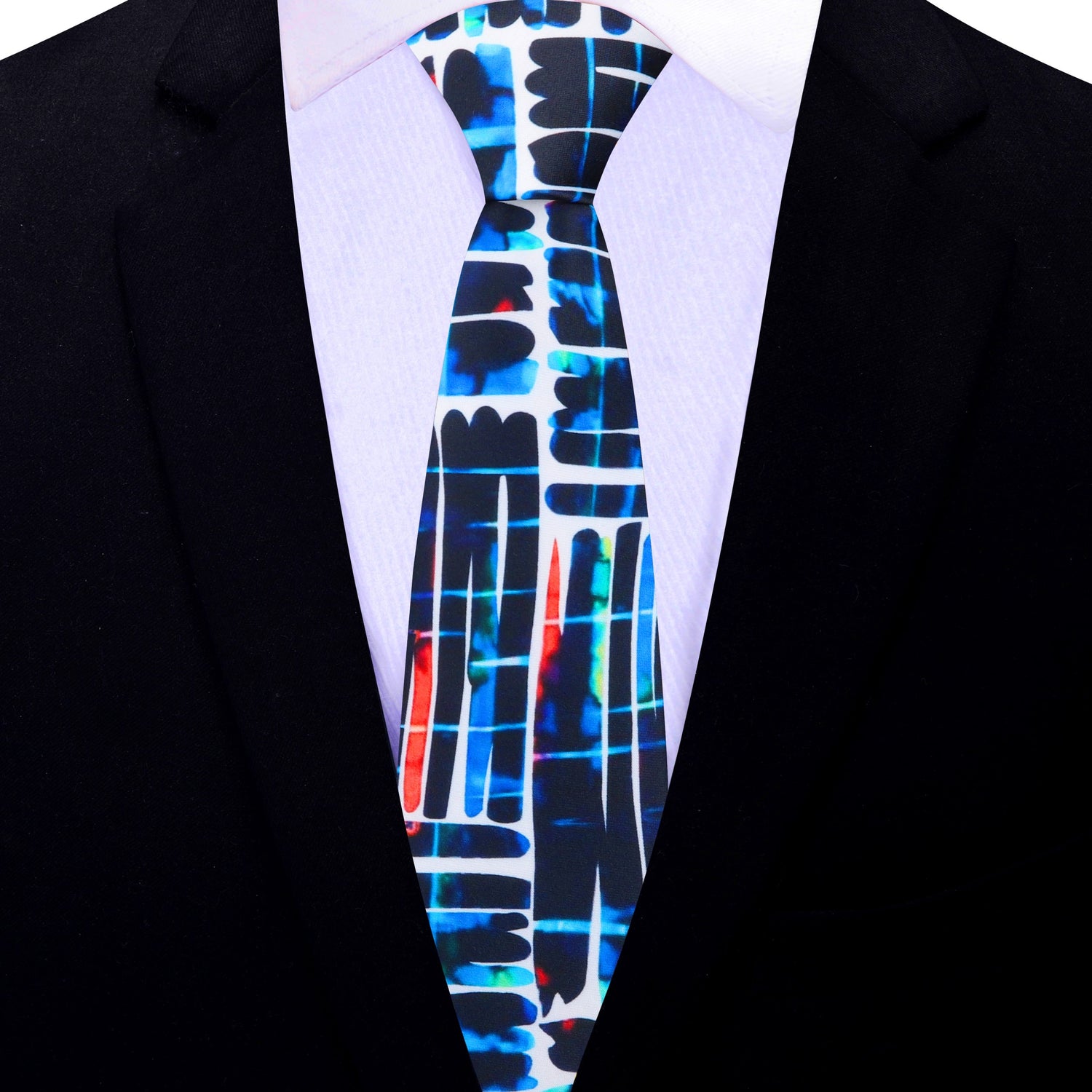 Thin: White, Blue, Red Abstract Necktie