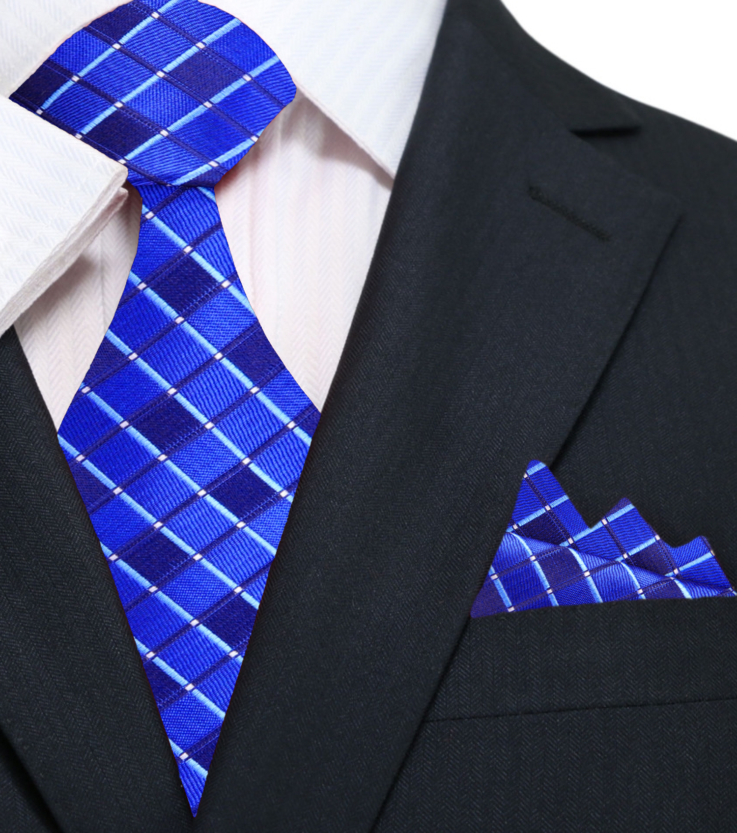 Shades of Blue Geometric Tie and Pocket Square